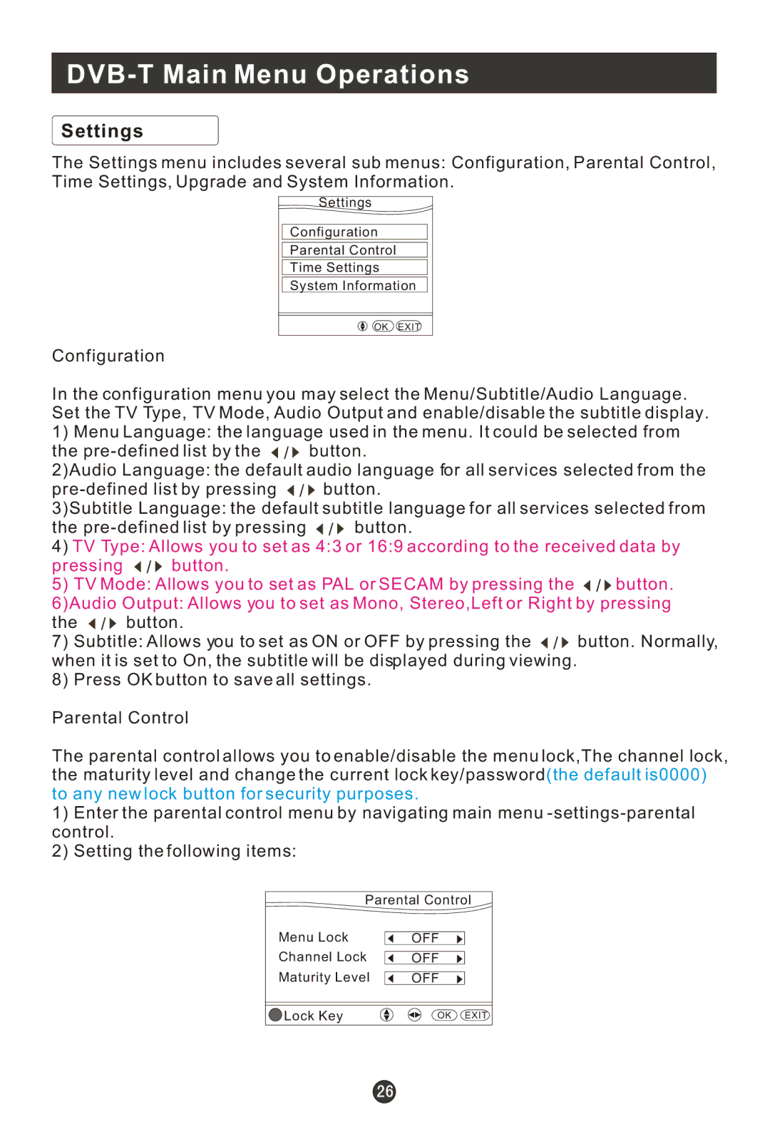 Haier L15T11W-A user manual Settings 