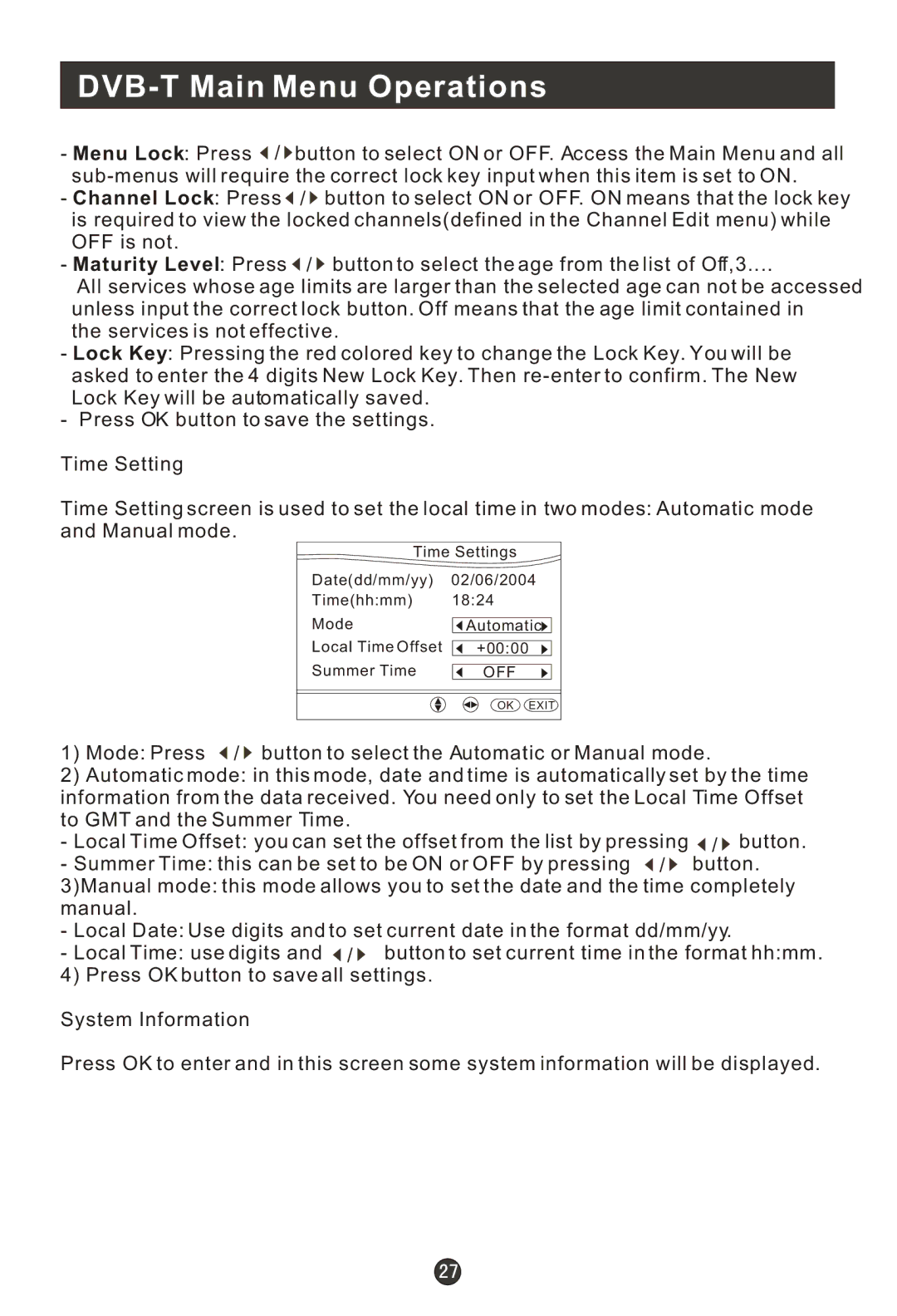 Haier L15T11W-A user manual DVB-T Main Menu Operations 