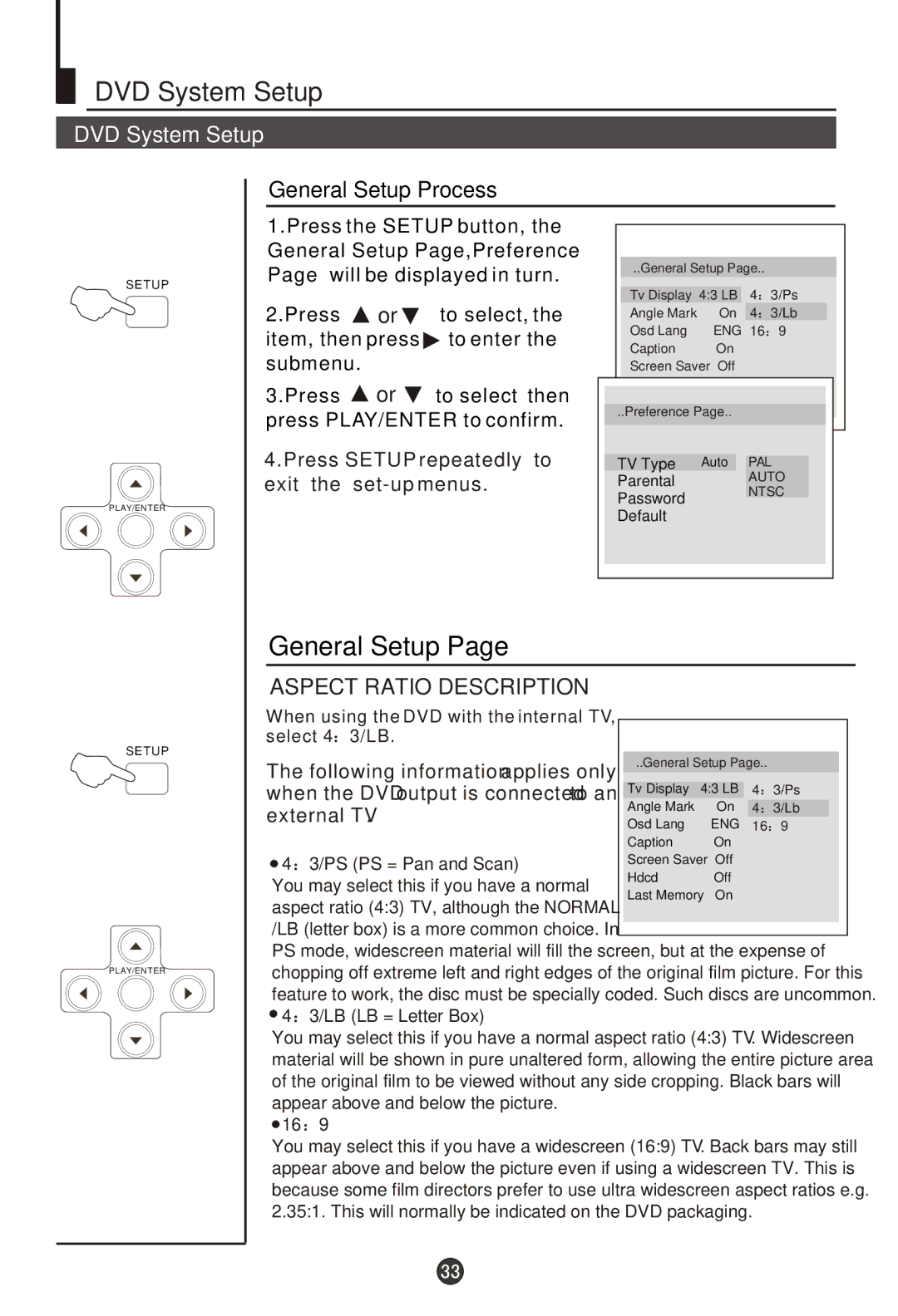 Haier L15T11W-A user manual DVD System Setup 