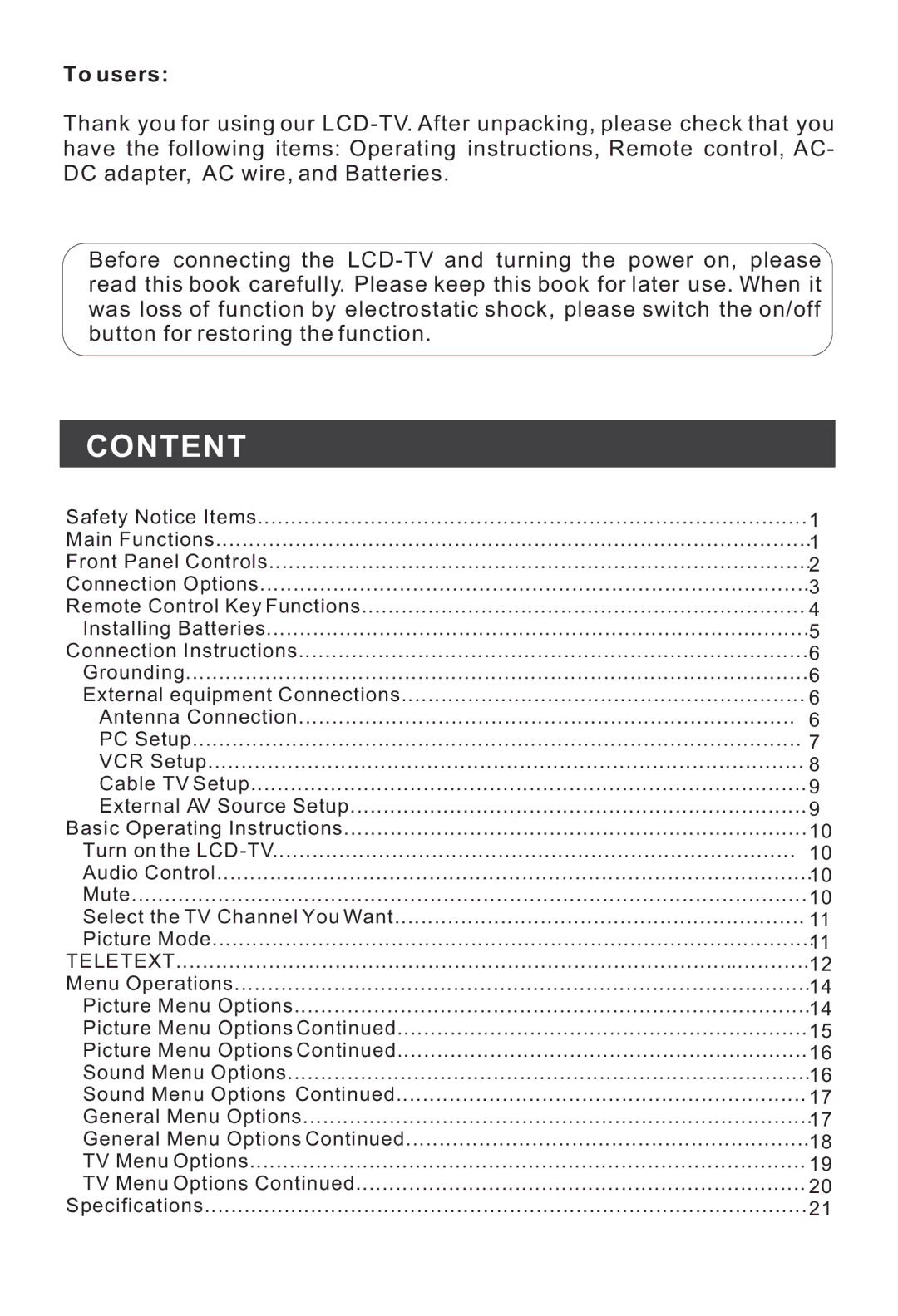 Haier L17G1-A0, L17D2-A0, L15SV6-A0, L15G1-A0, L15D2-A0, L20G1-A0 user manual To users, Teletext 