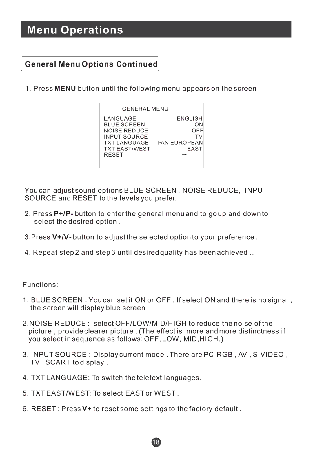 Haier L17G1-A0, L17D2-A0, L15SV6-A0, L15G1-A0, L15D2-A0, L20G1-A0 user manual Menu Operations 