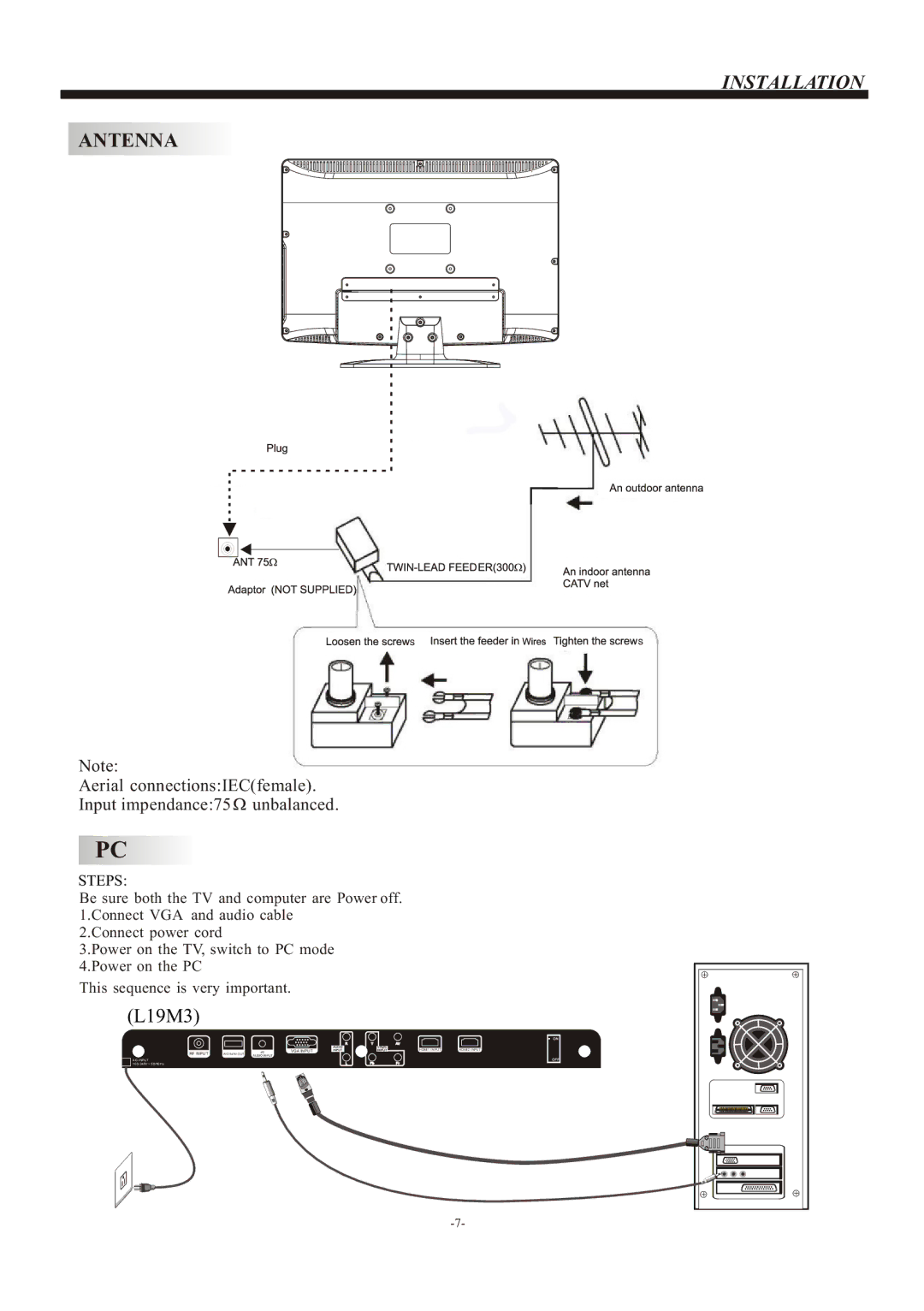 Haier L22M3, L19 M3, L24M3 owner manual Antenna 