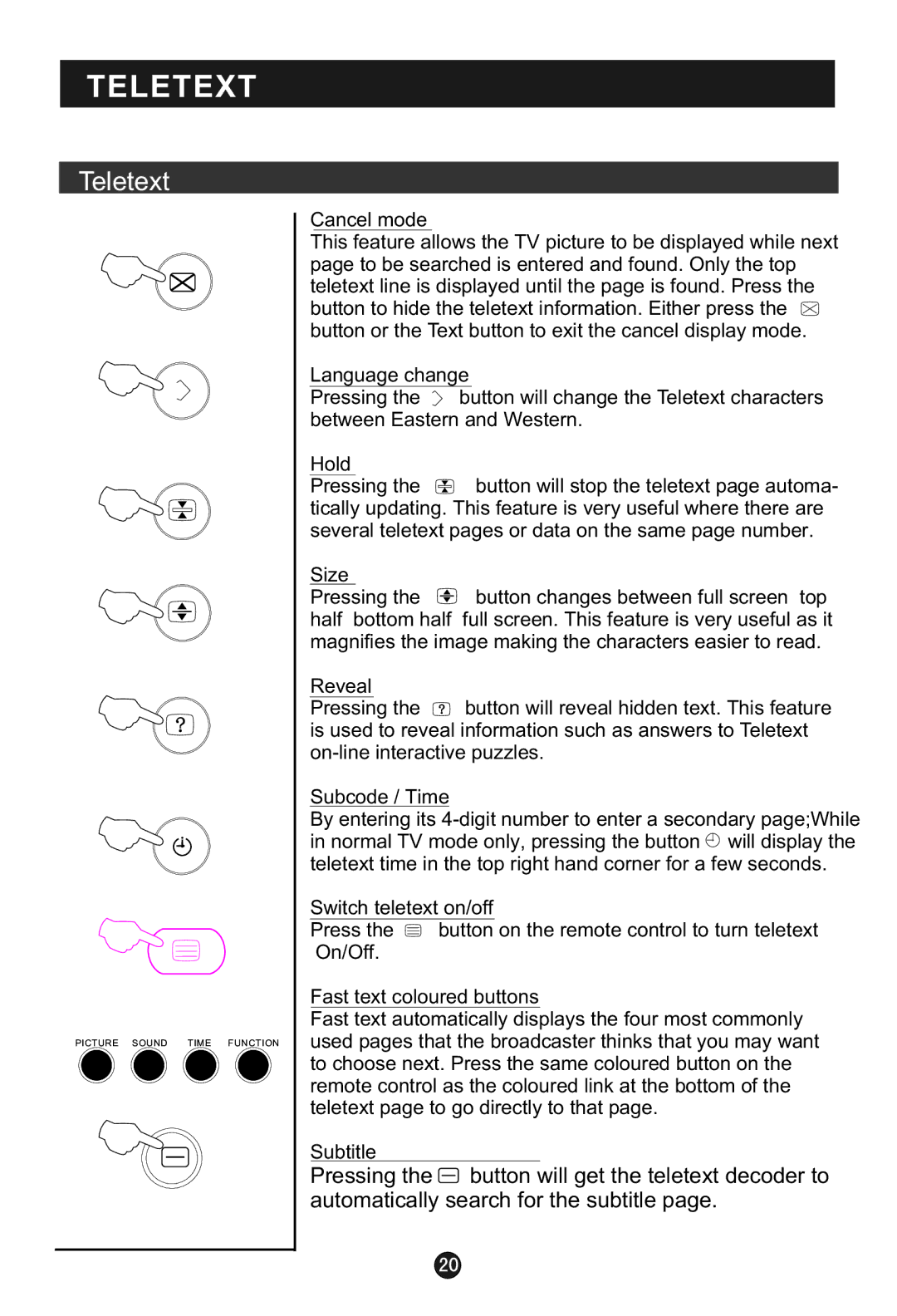 Haier L1920A-C user manual Picture Sound Time Function 