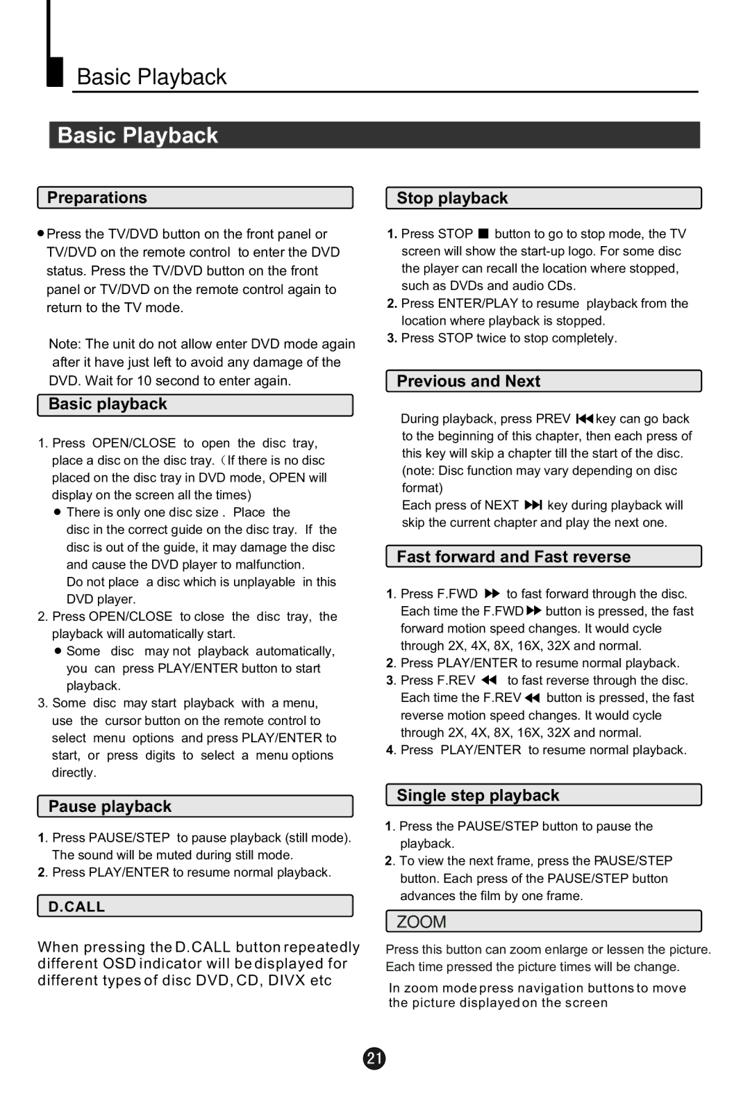 Haier L1920A-C user manual Basic Playback 