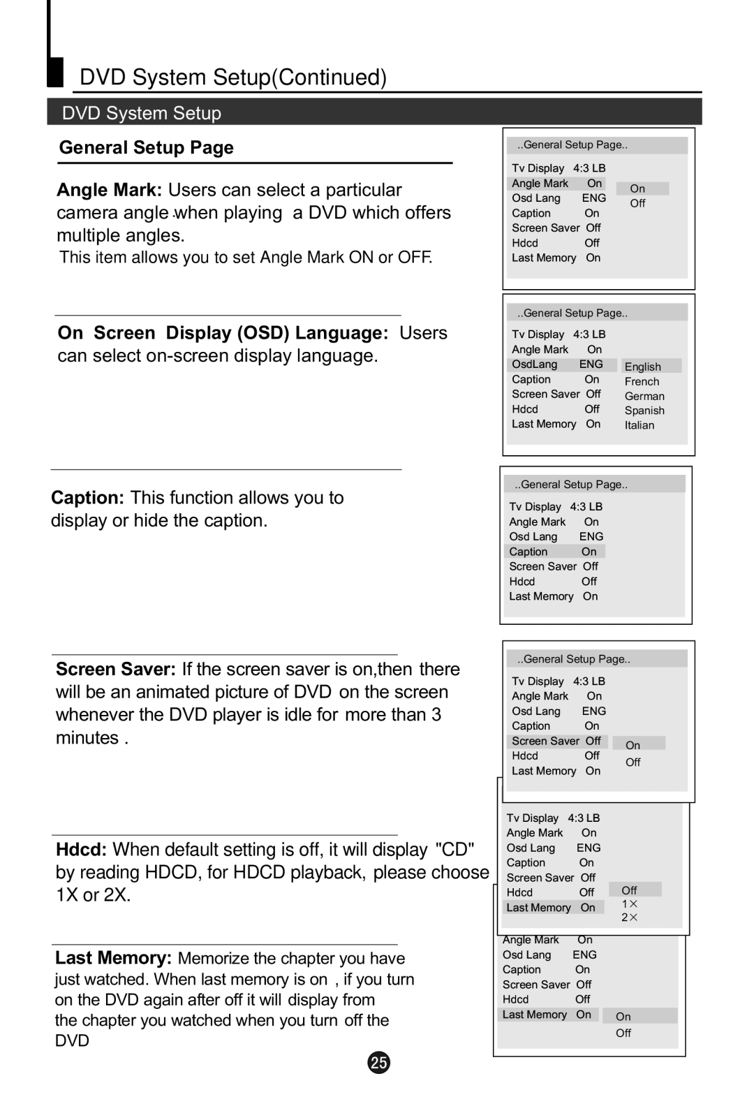 Haier L1920A-C user manual General Setup, On Screen Display OSD Language Users 