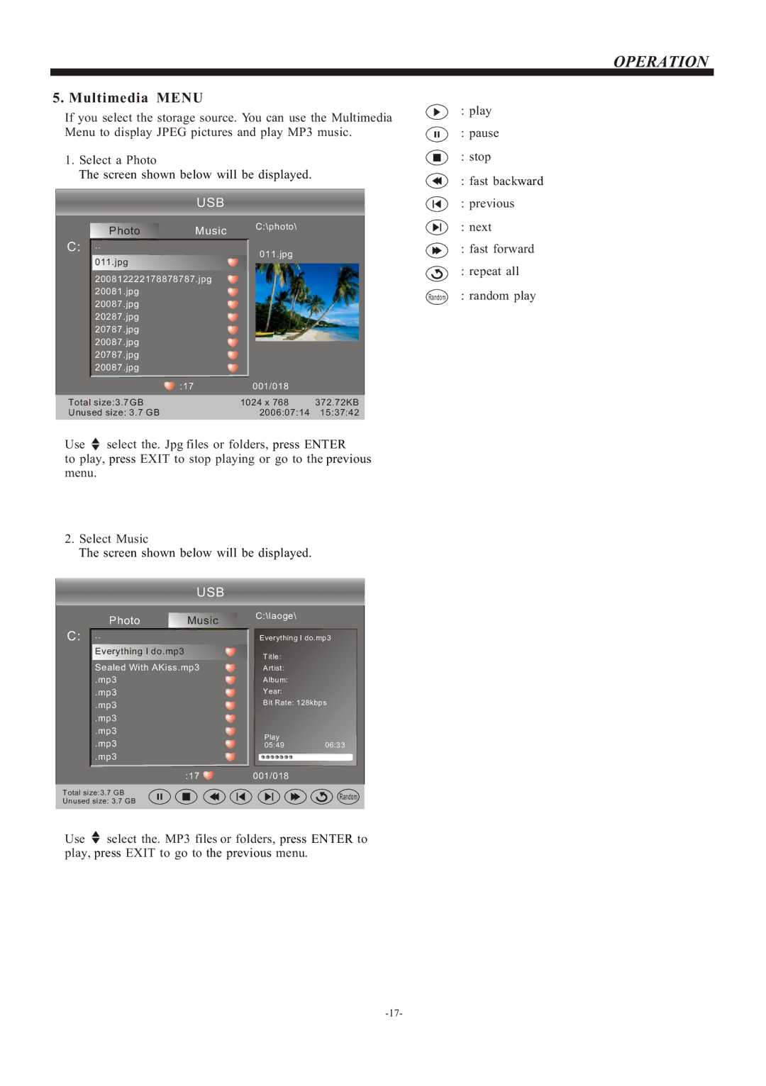 Haier L19B1120, L22B1120, L24B1180 manual Multimedia Menu 