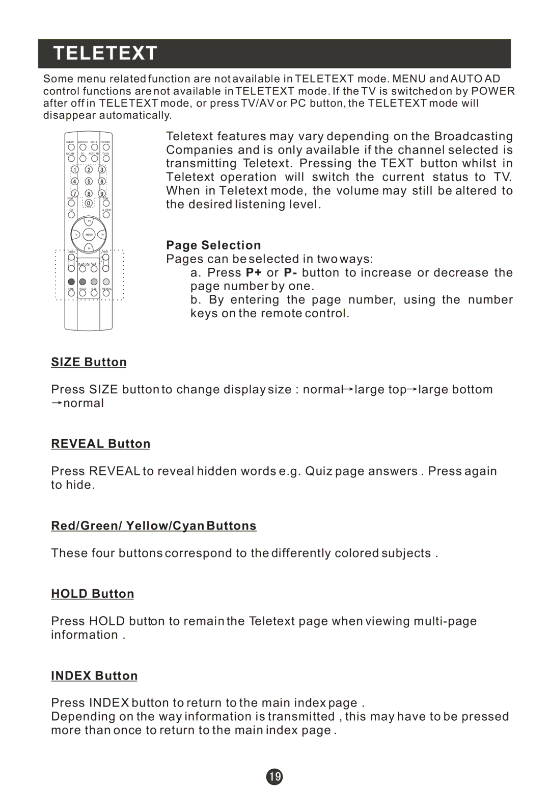 Haier L19R1BW user manual Teletext 