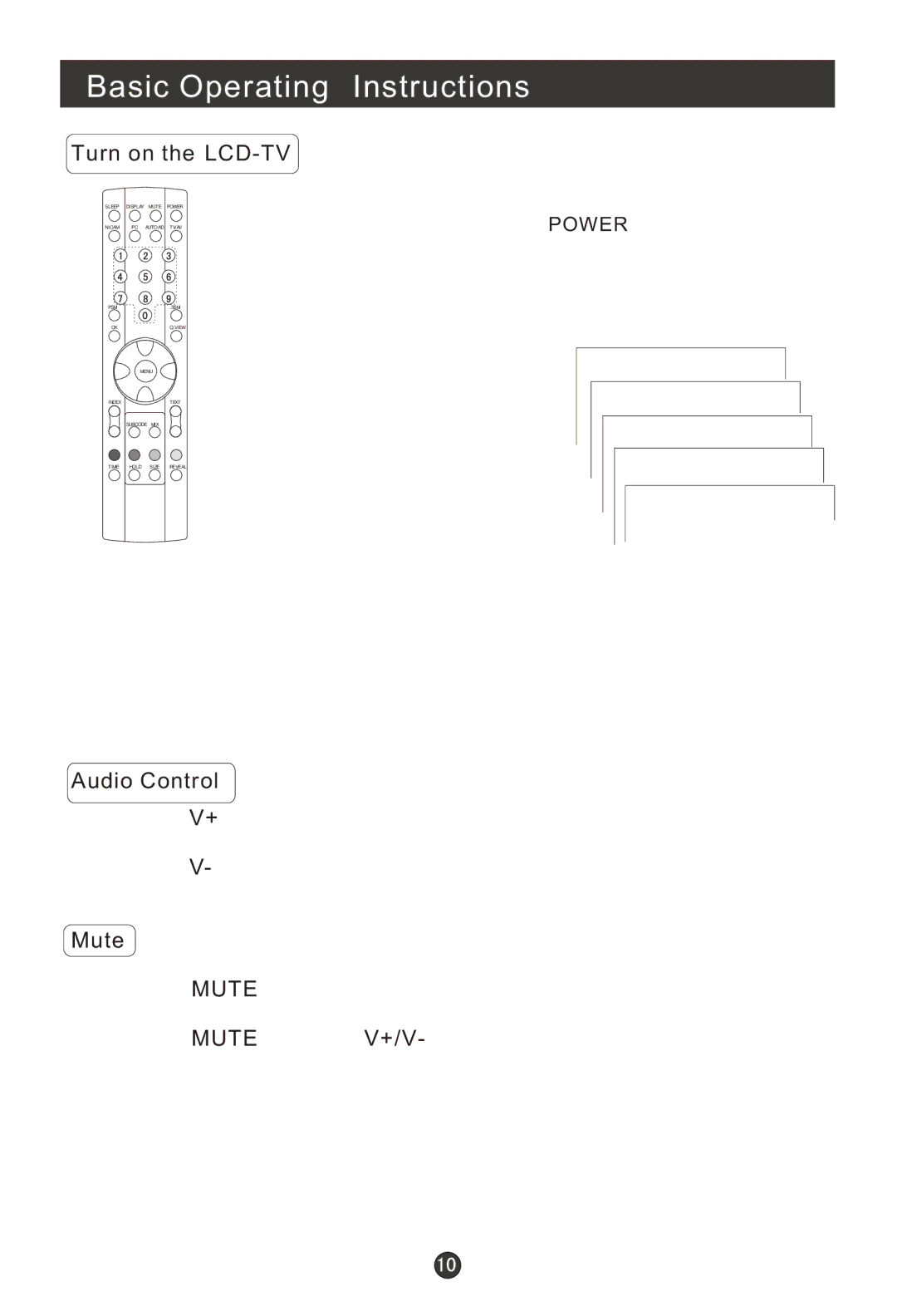 Haier L2011W-A, L2009-A, L1709-A, L1910B-A, L1910A-A Basic Operating Instructions, Turn on the LCD-TV, Audio Control, Mute 