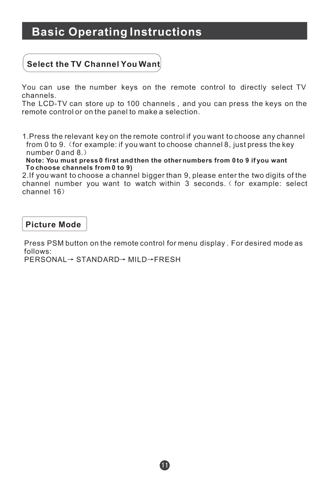 Haier L20A11W, L2009-A user manual Select the TV Channel You Want, Picture Mode 