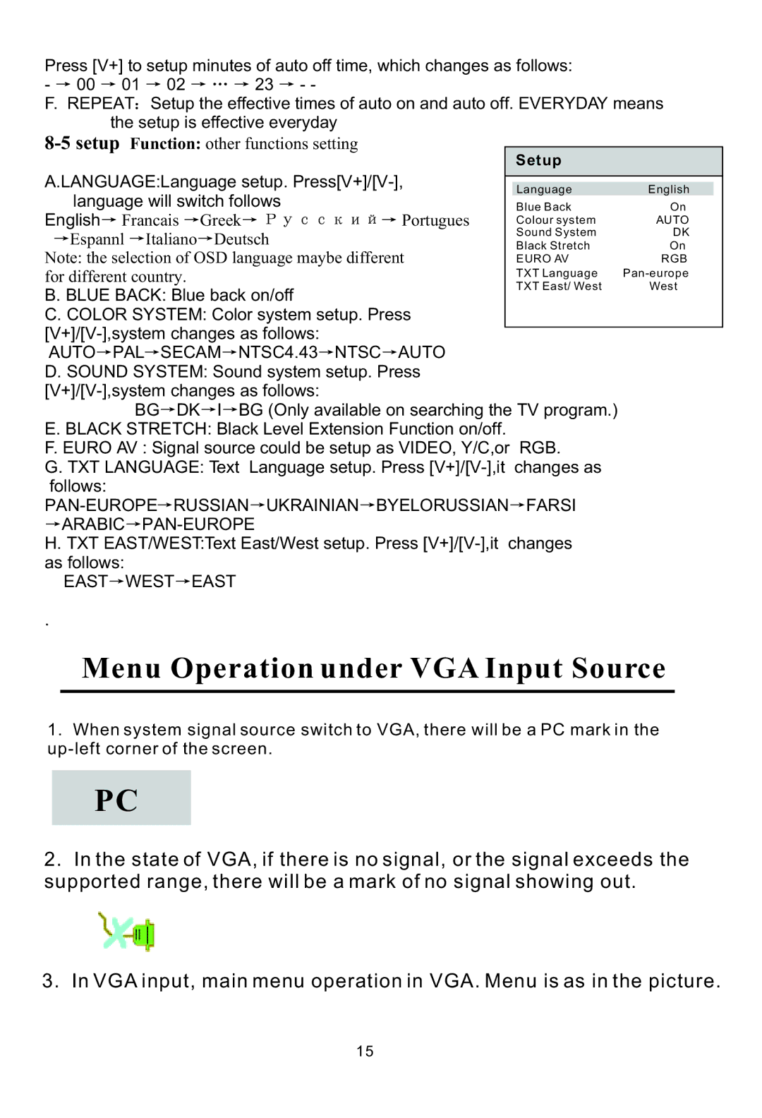 Haier L20AV6-A0, L17L6A-G1 user manual Menu Operation under VGA Input Source 