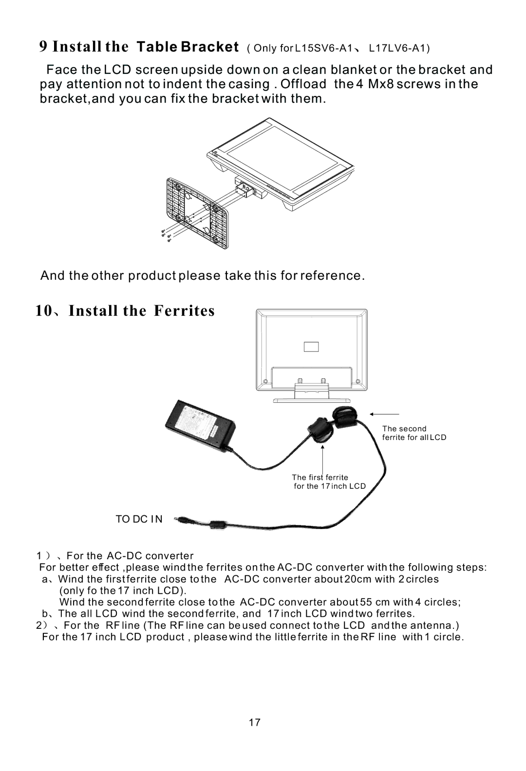 Haier L20AV6-A0, L17L6A-G1 user manual Install the Ferrites, To DC I N 