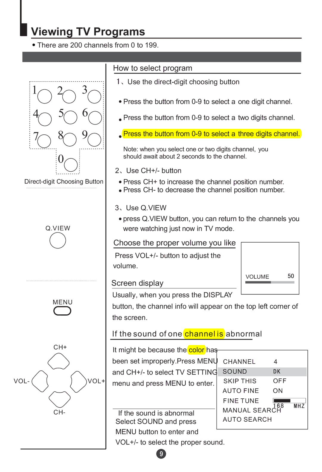 Haier L20AV6-A0 user manual Viewing TV Programs, How to select program, Choose the proper volume you like, Screen display 