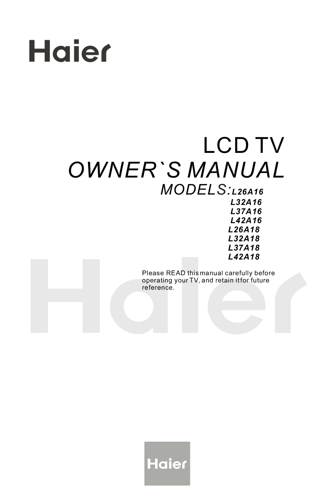 Haier L26A16 owner manual OWNER`S Manual 