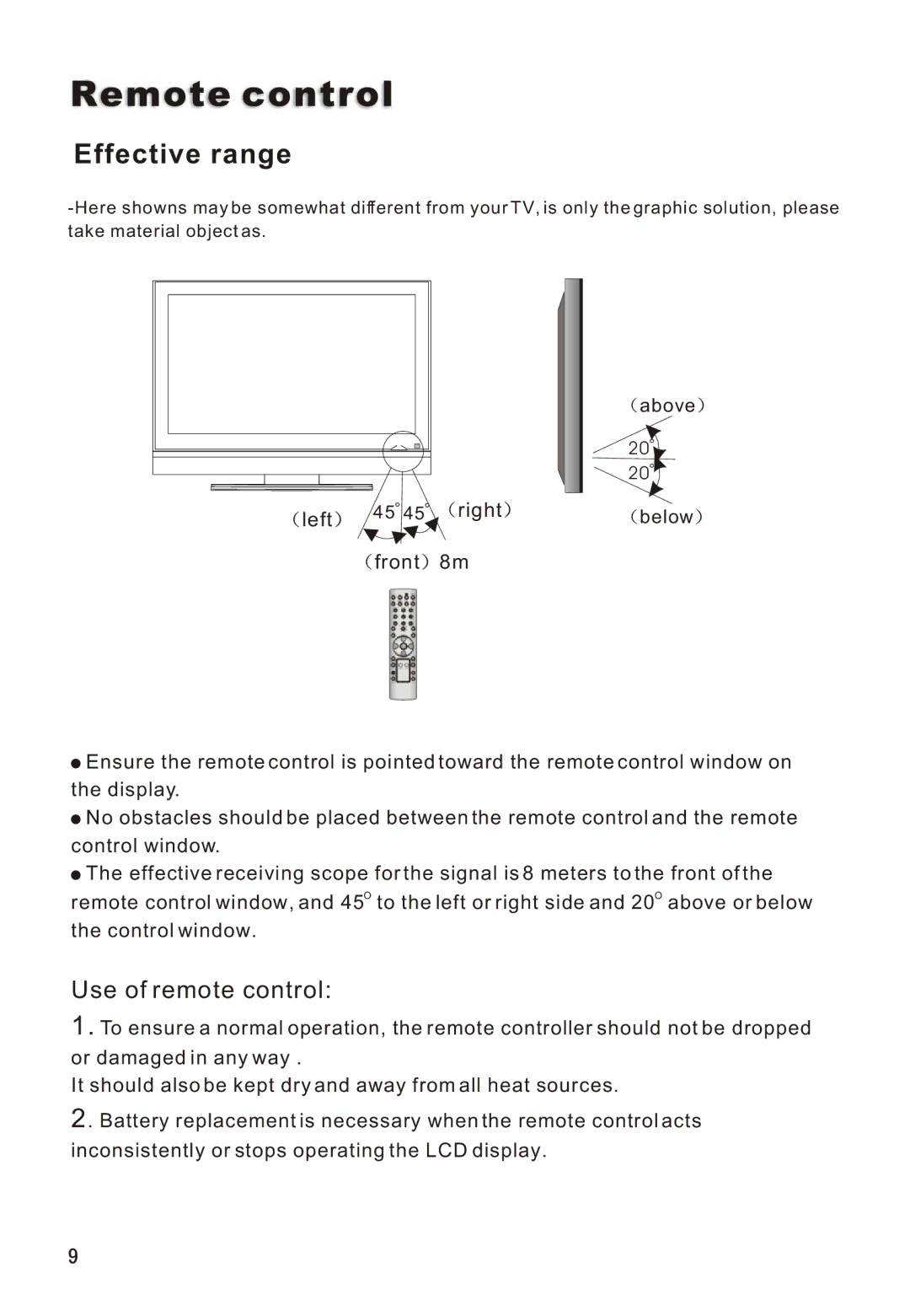 Haier L26A16 owner manual Remote control, Effective range 