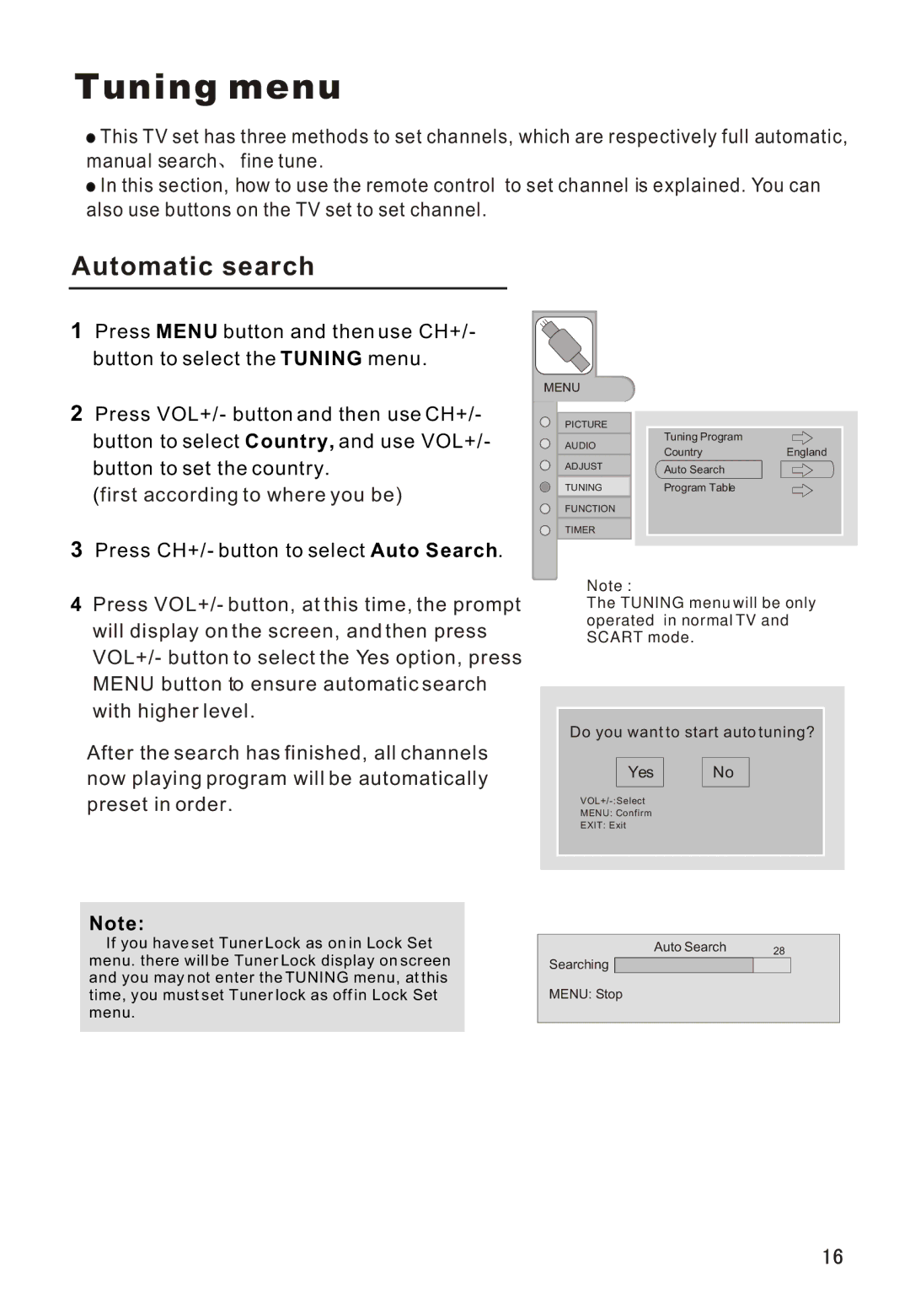 Haier L26A16 owner manual Tuning menu, Automatic search 