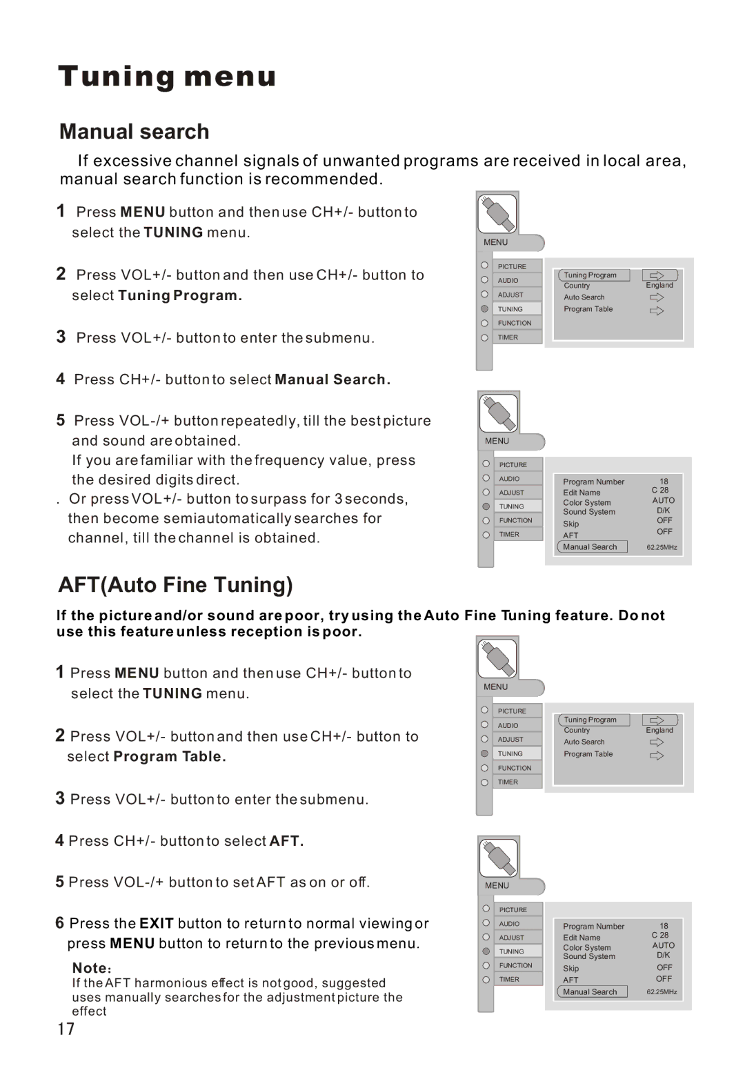 Haier L26A16 owner manual Manual search, AFTAuto Fine Tuning 