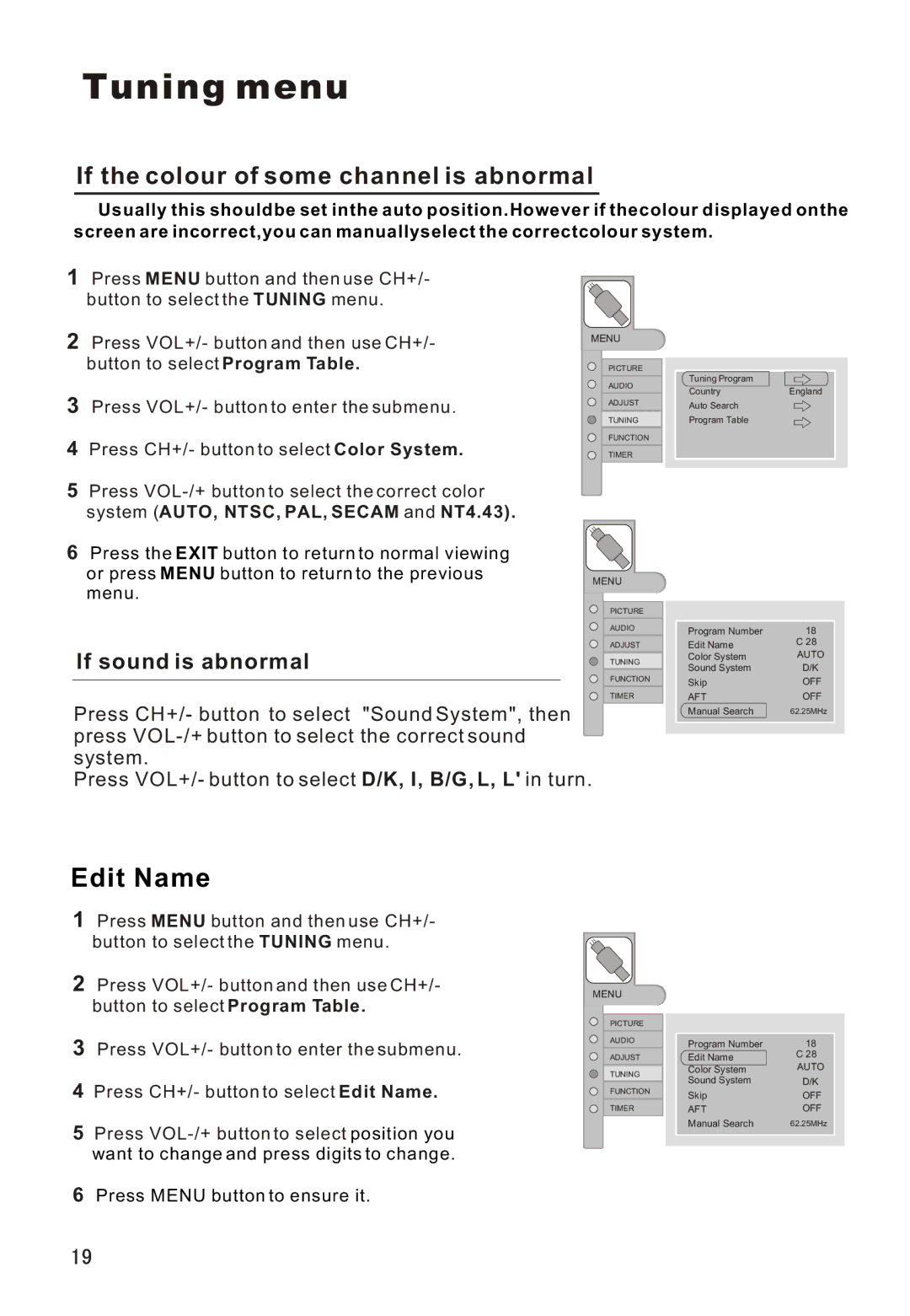 Haier L26A16 owner manual Edit Name, If the colour of some channel is abnormal 