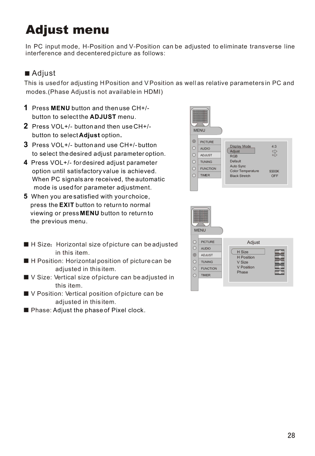 Haier L26A16 owner manual Adjust 