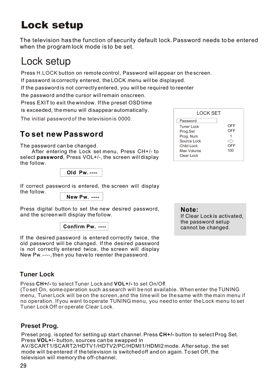 Haier L26A16 owner manual Lock setup, To set new Password 