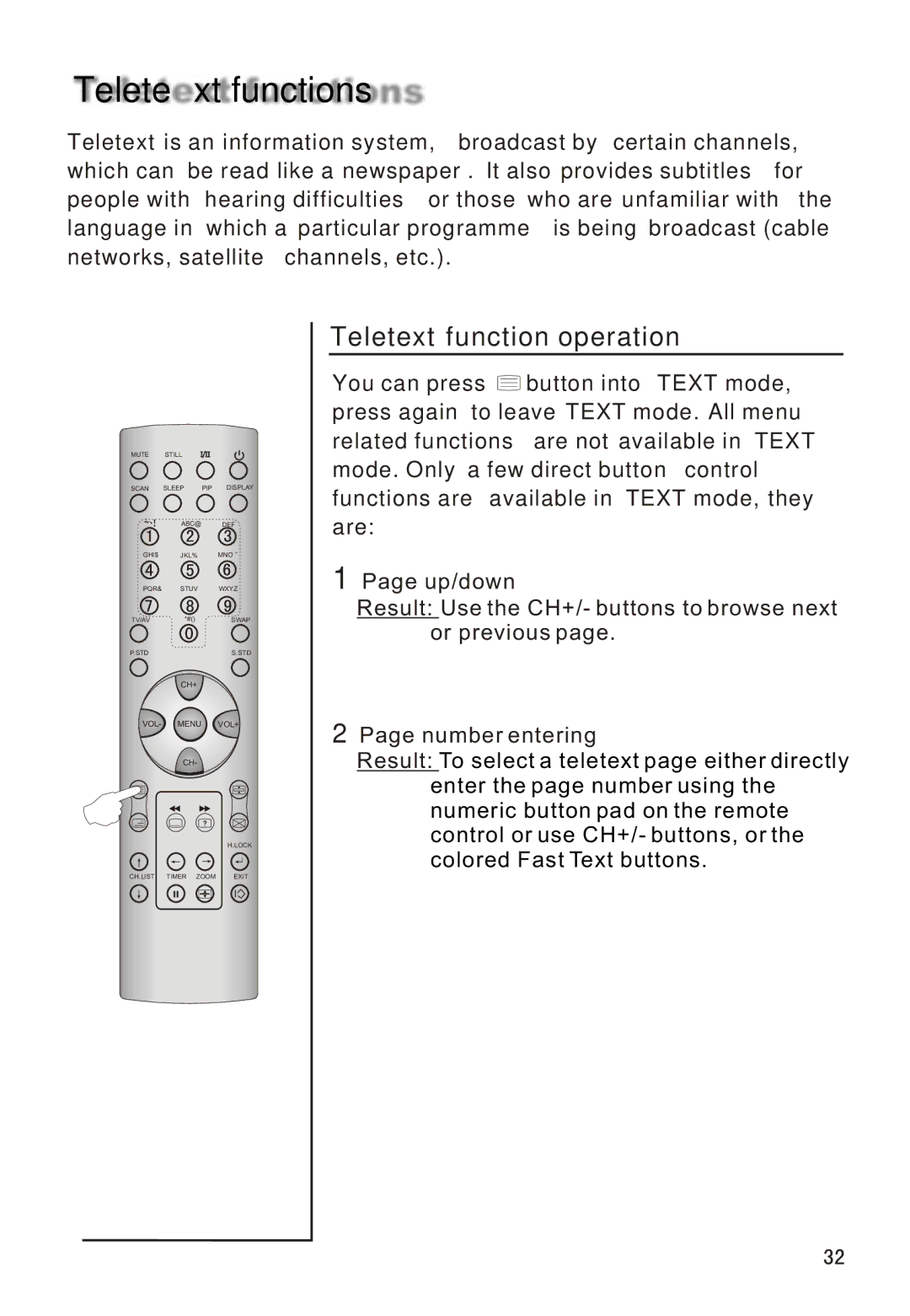 Haier L26A16 owner manual Teletext functions, Teletext function operation 