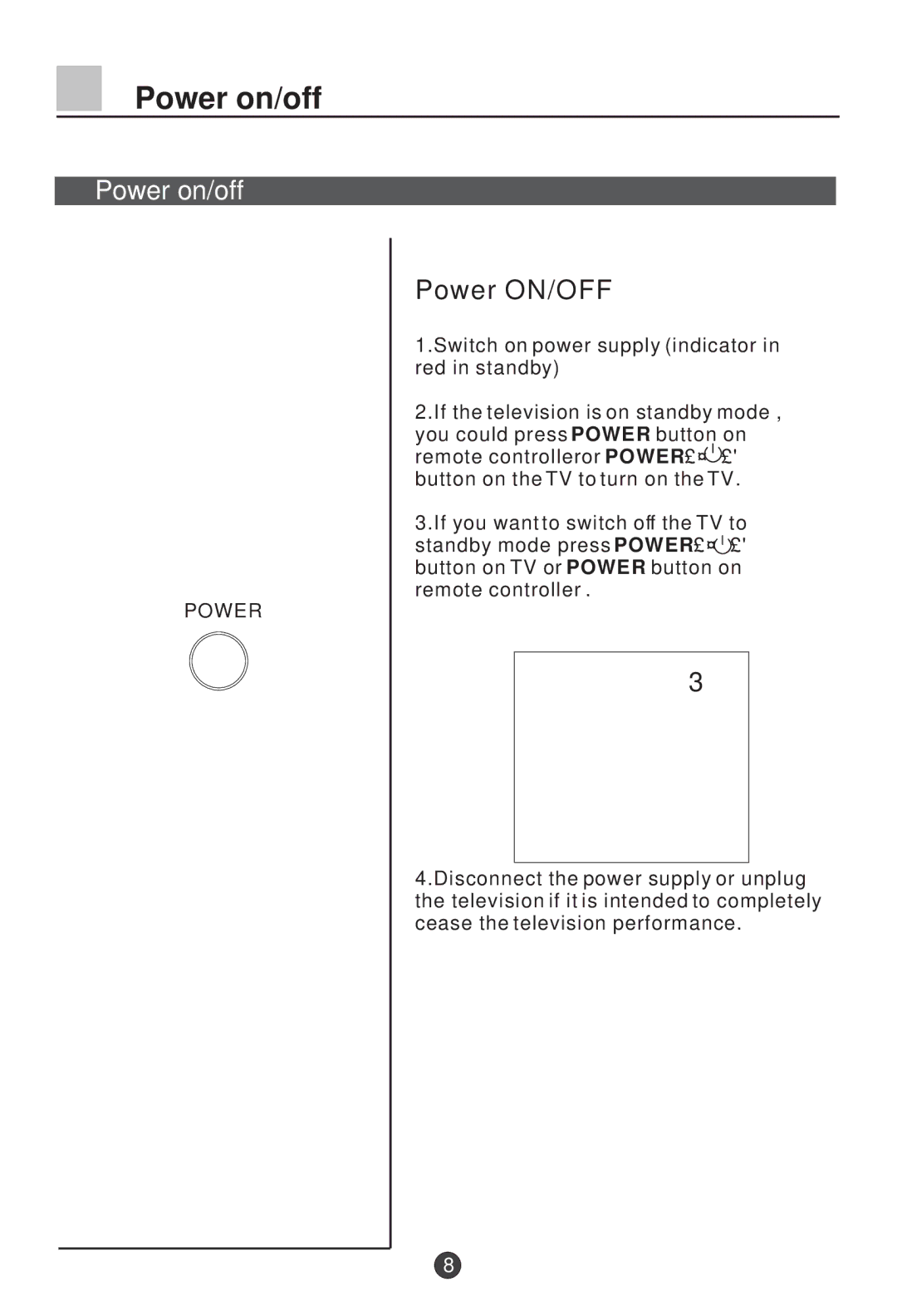 Haier L26A9-AK owner manual Power on/off 