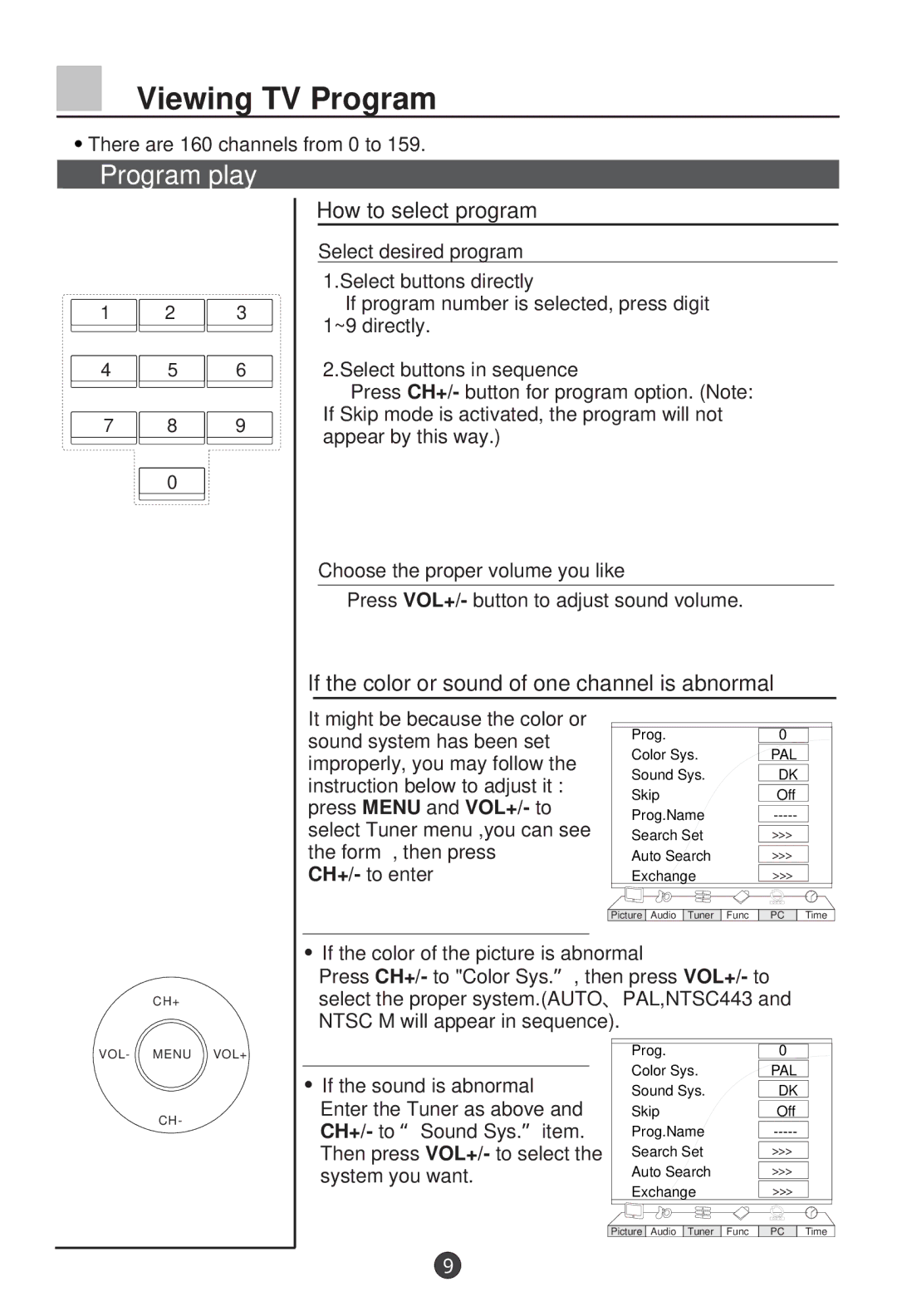 Haier L26A9-AK Viewing TV Program, Program play, How to select program, If the color or sound of one channel is abnormal 