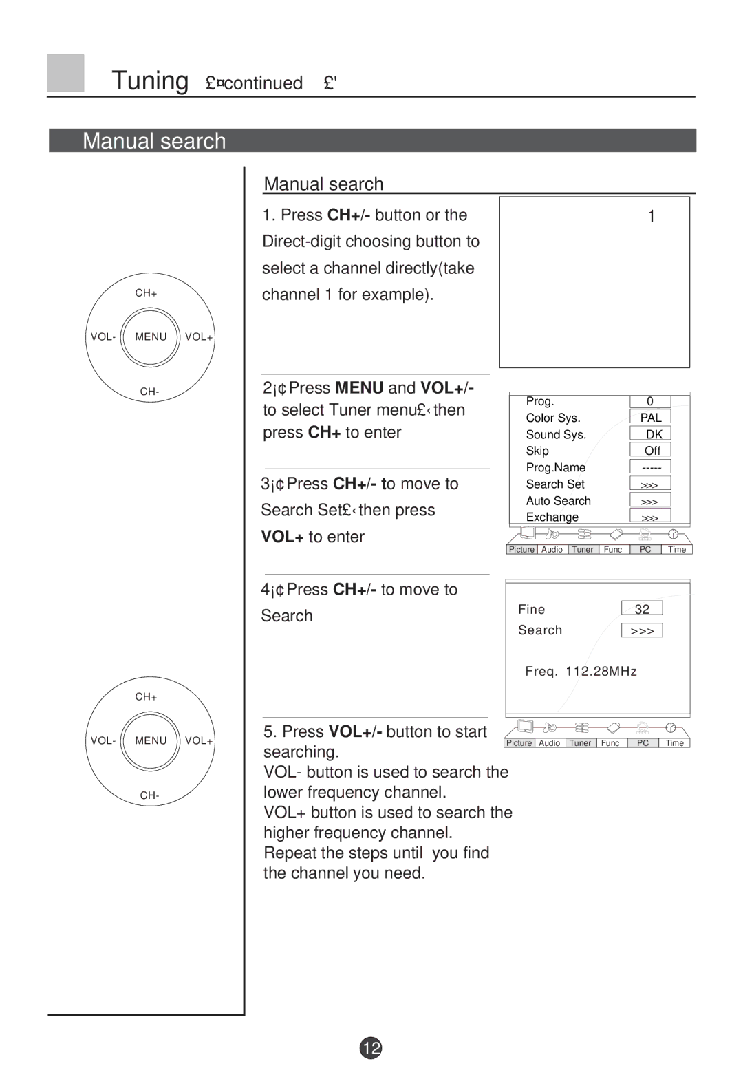 Haier L26A9-AK Manual search, 、Press CH+/- to move to Search Set，then press VOL+ to enter, Press VOL+/- button to start 