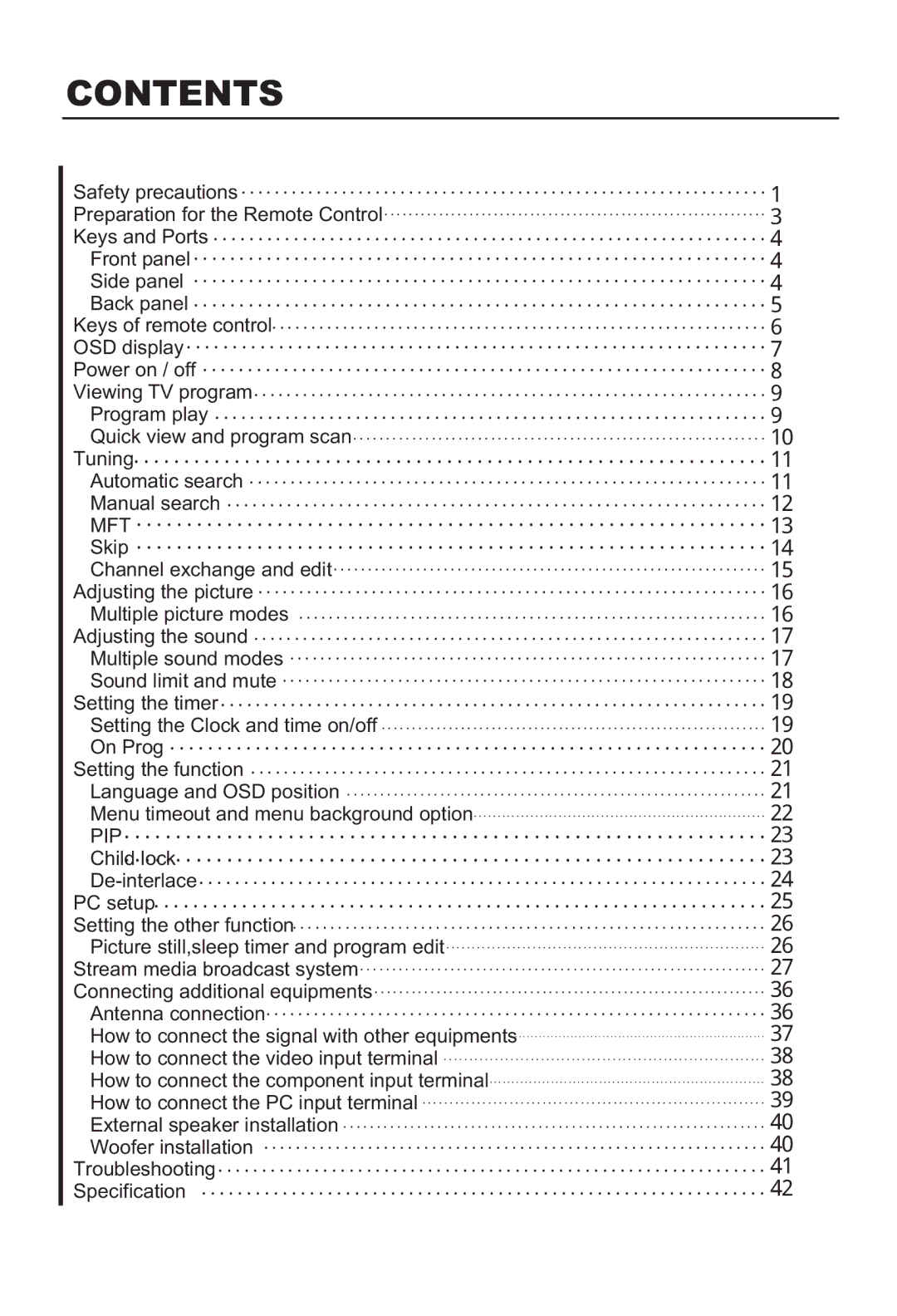 Haier L26A9-AK owner manual Contents 