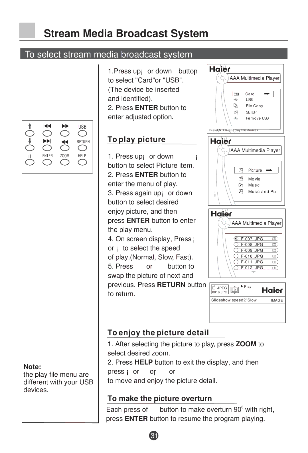 Haier L26A9-AK owner manual To select stream media broadcast system, Identified Press Enter button to enter adjusted option 