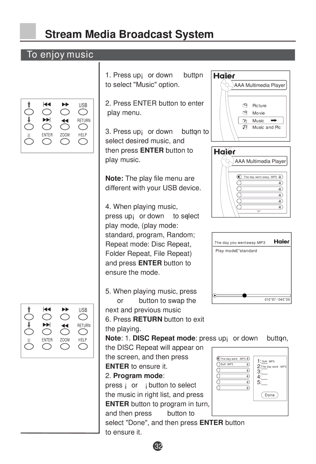 Haier L26A9-AK owner manual To enjoy music 