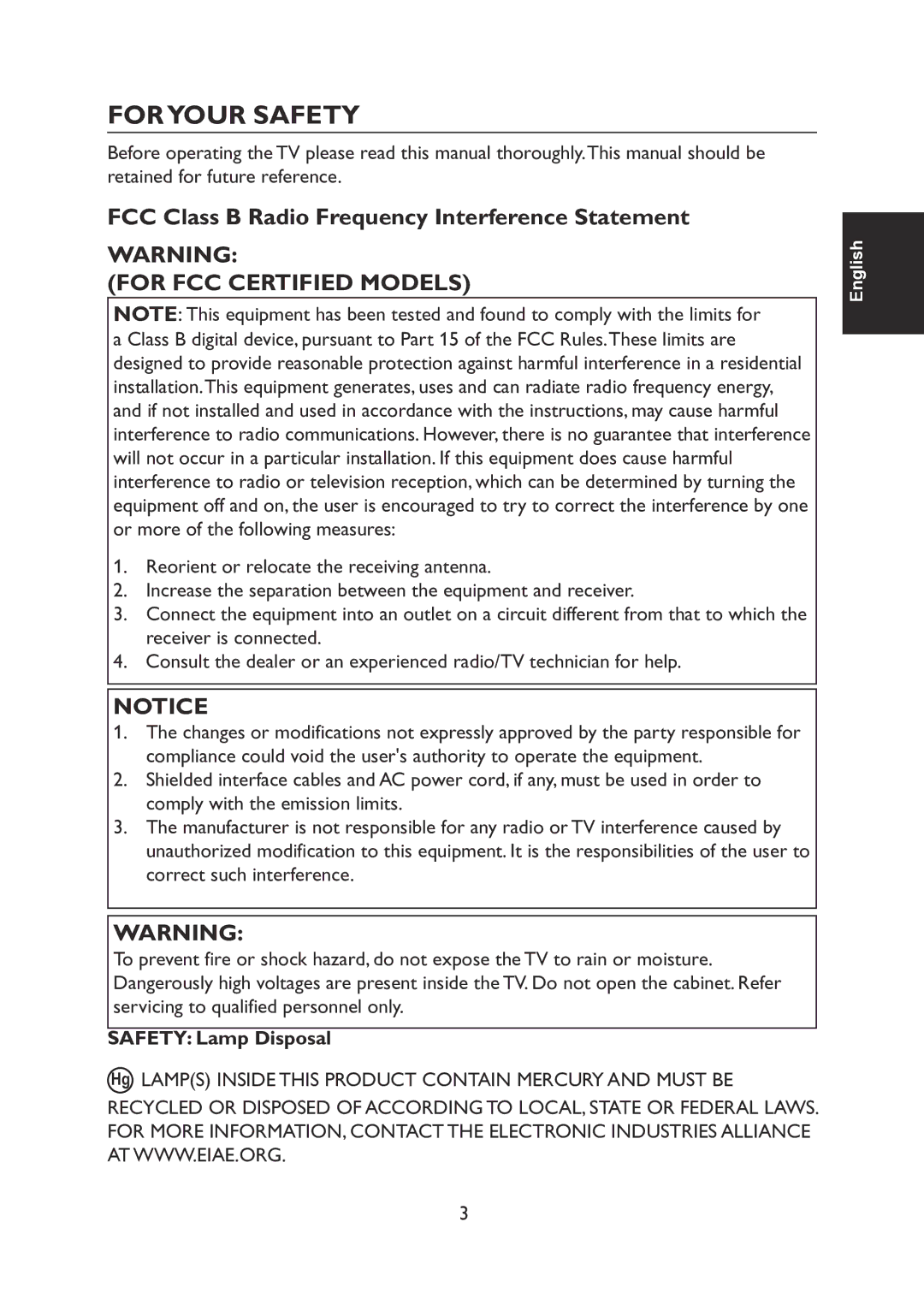 Haier L31C1180 owner manual Foryour Safety, For FCC Certified Models 