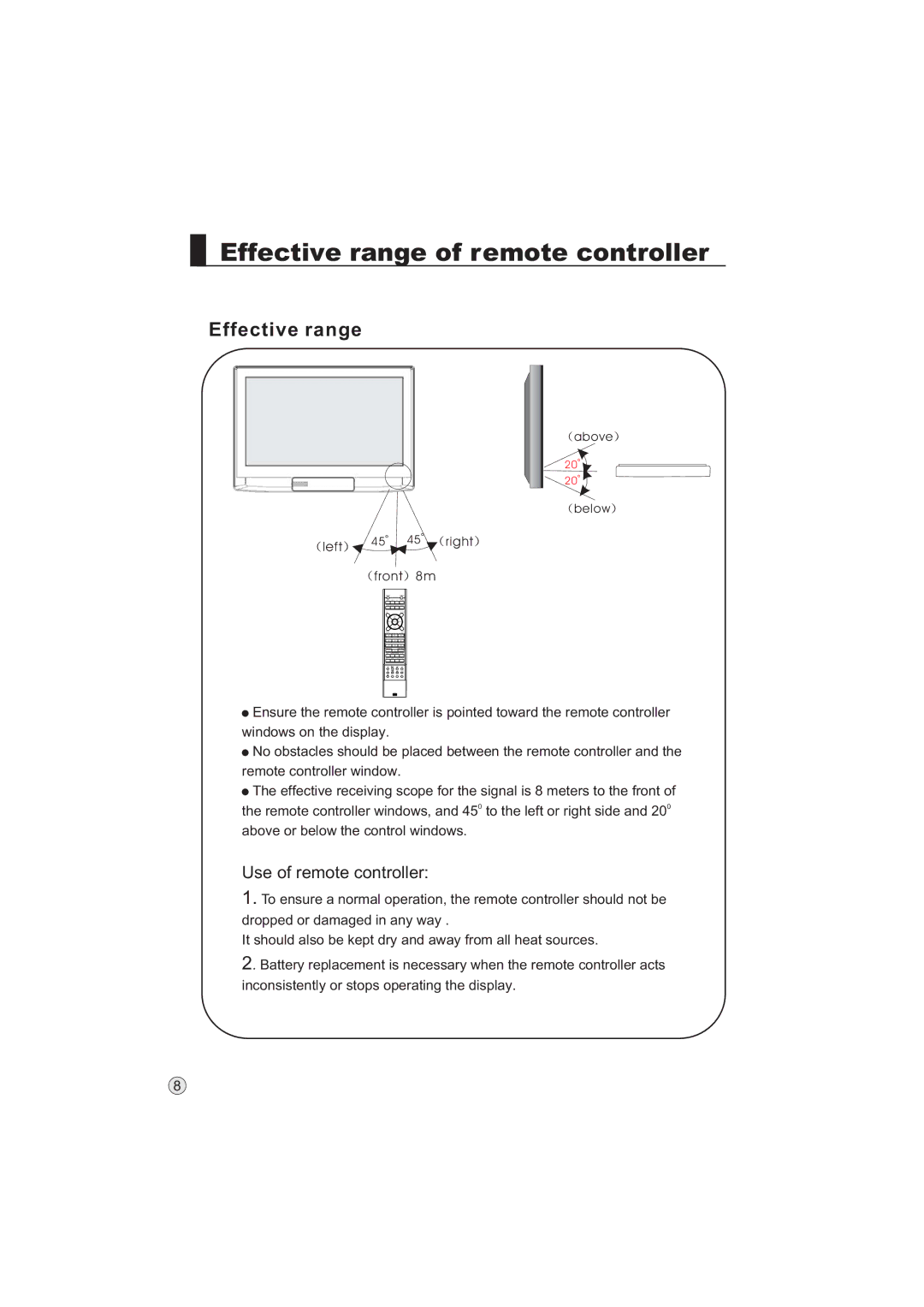 Haier L32A9 -AK, L32A9-AKF manual Effective range of remote controller 