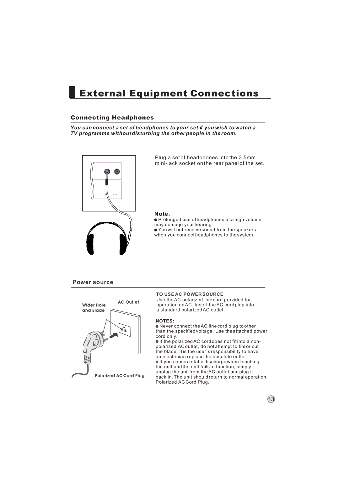 Haier L32A9-AKF, L32A9 -AK manual Connecting Headphones, Power source 