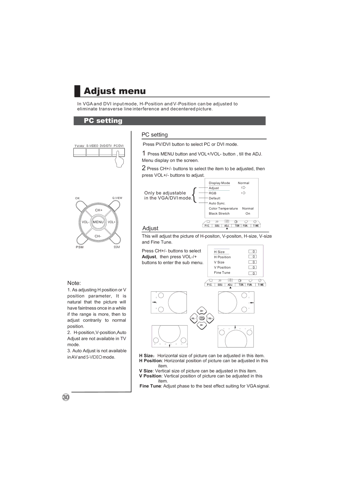 Haier L32A9 -AK, L32A9-AKF manual PC setting, Adjust 