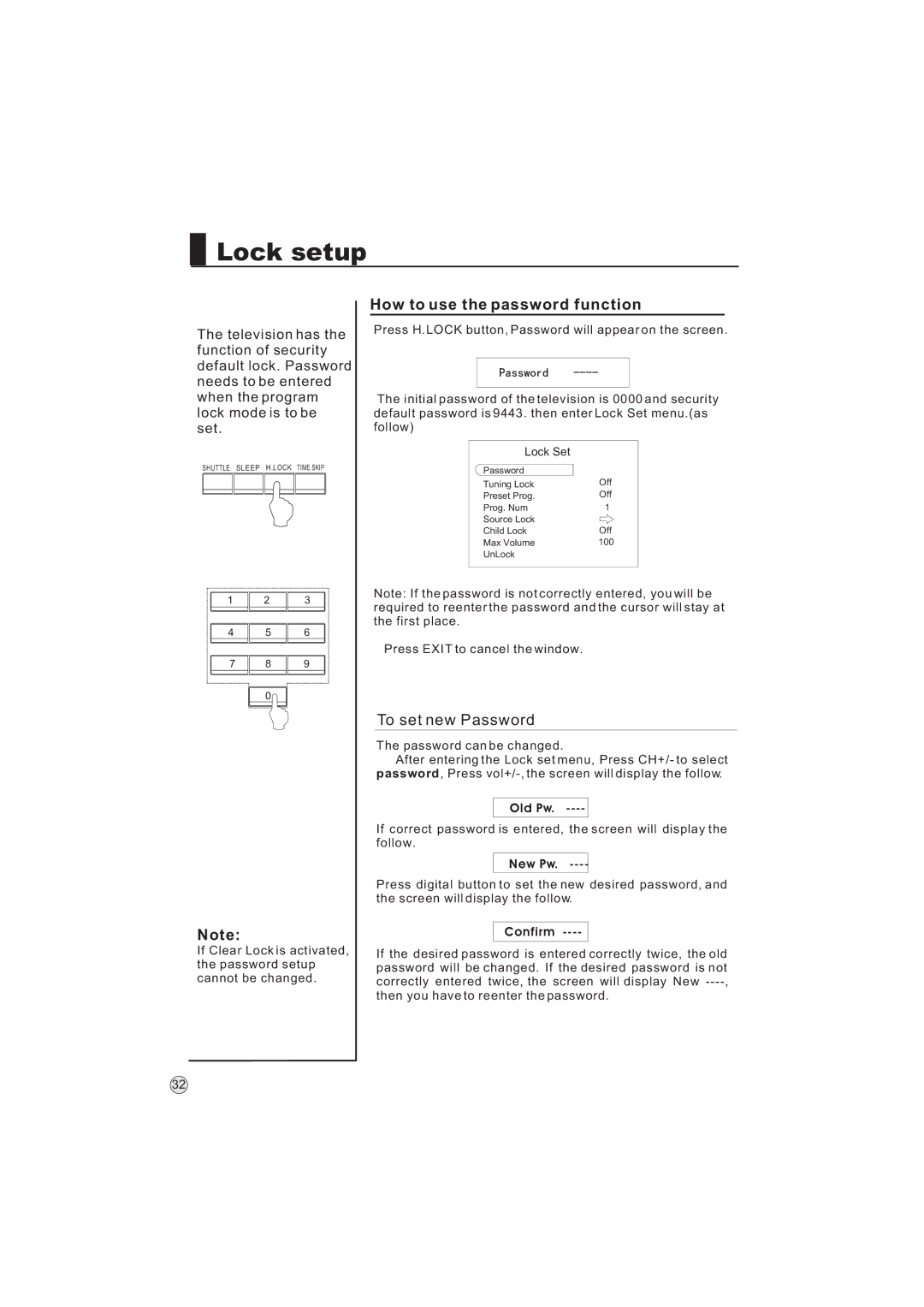 Haier L32A9 -AK, L32A9-AKF manual Lock setup, How to use the password function, To set new Password 