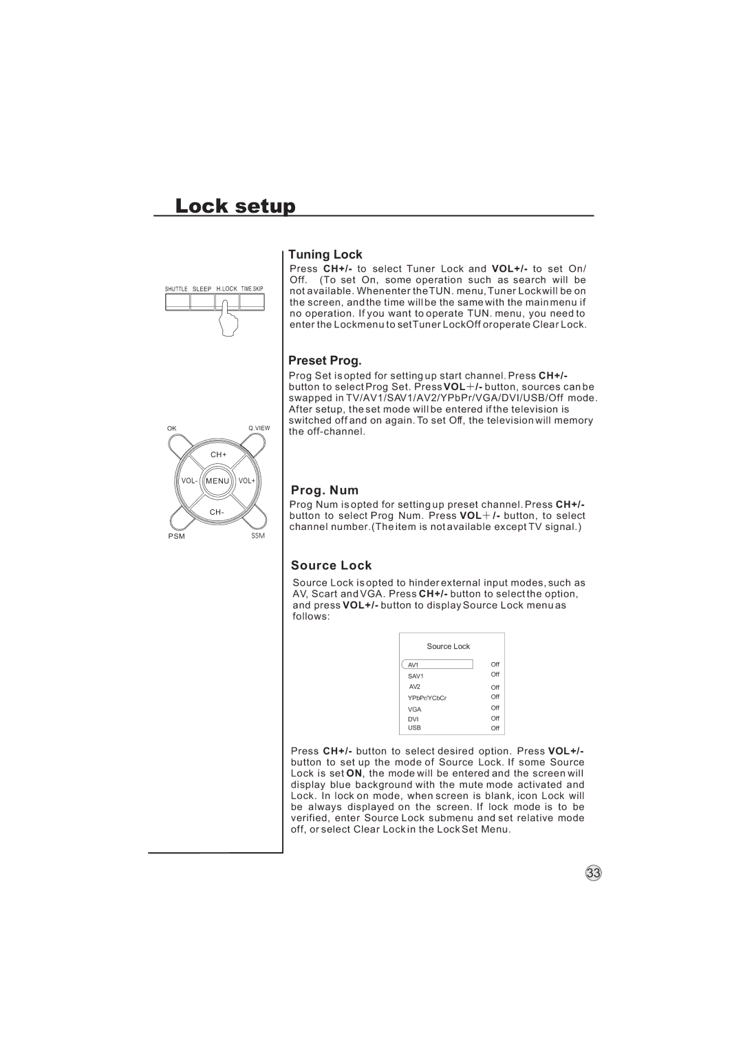 Haier L32A9-AKF, L32A9 -AK manual Tuning Lock, Preset Prog, Prog. Num, Source Lock 