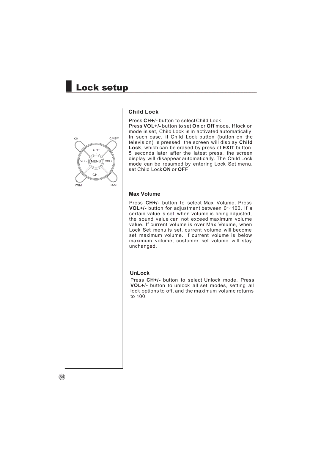 Haier L32A9 -AK, L32A9-AKF manual Child Lock, Max Volume, UnLock 