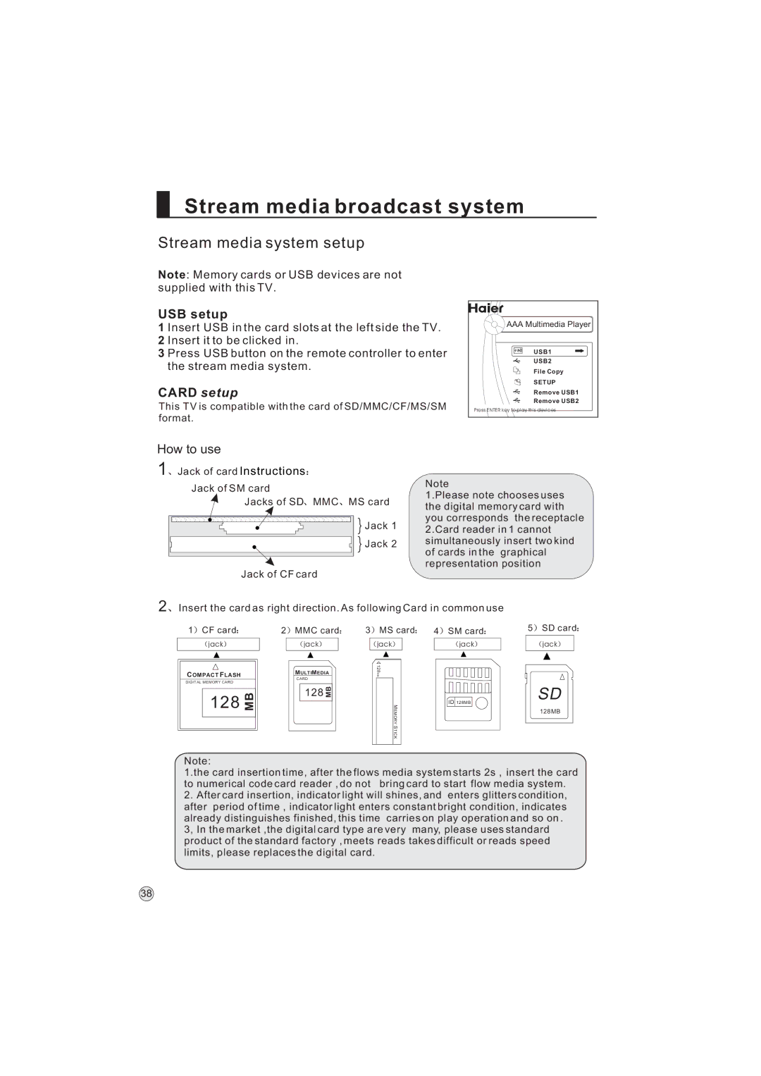 Haier L32A9 -AK, L32A9-AKF manual USB setup, Card setup, How to use 