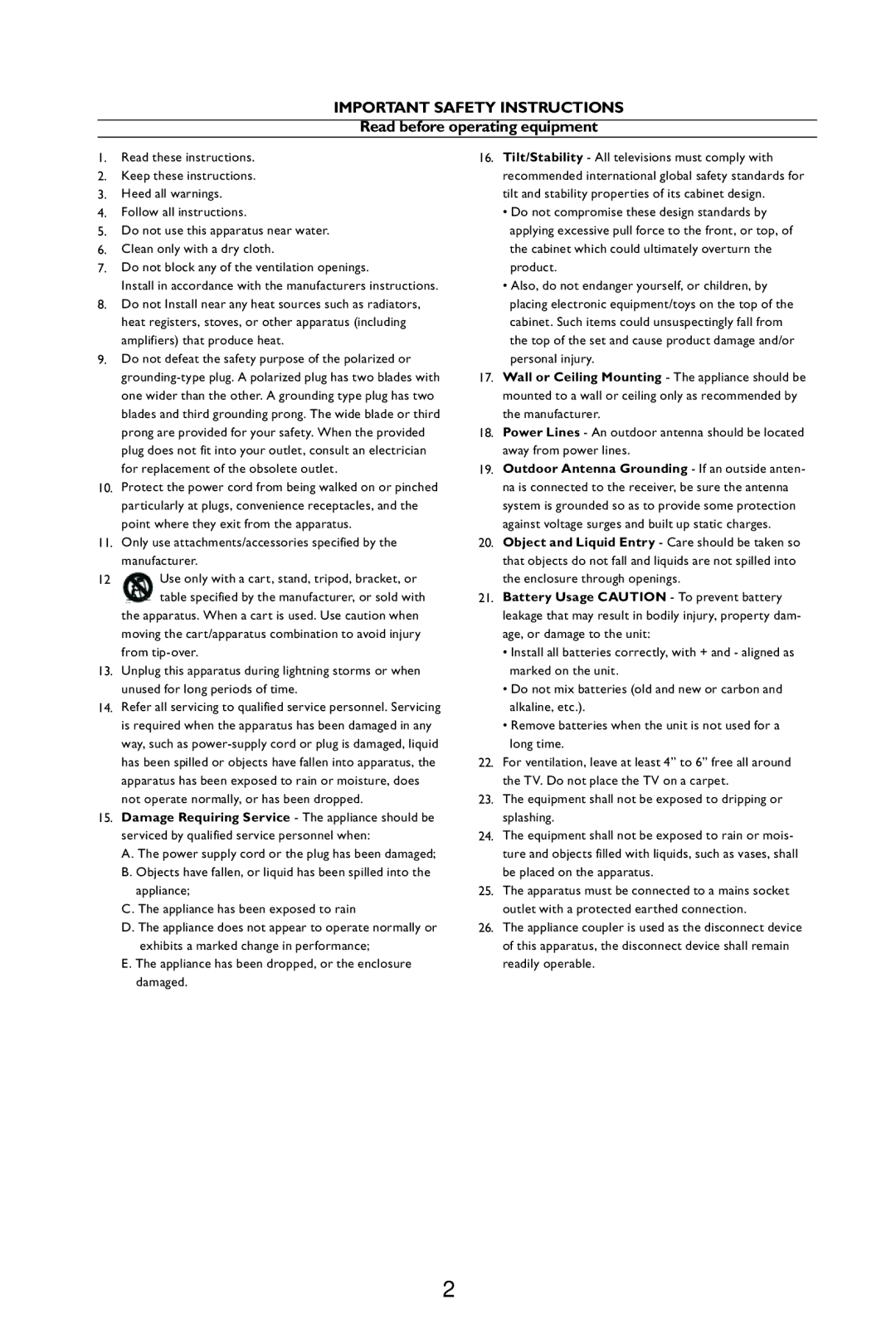 Haier L32A9 owner manual Important Safety Instructions 