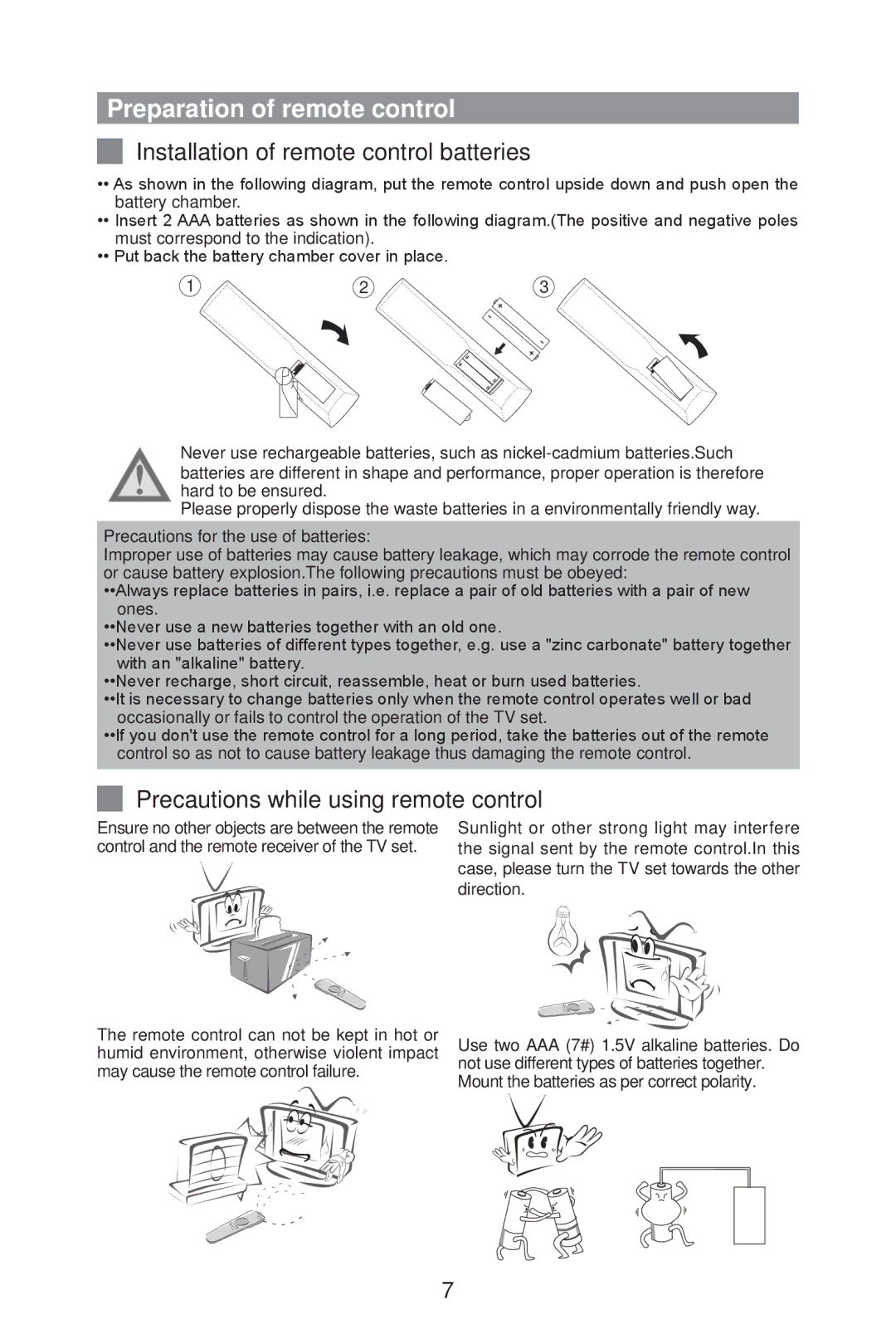 Haier L32A9 owner manual Preparation of remote control, Installation of remote control batteries 