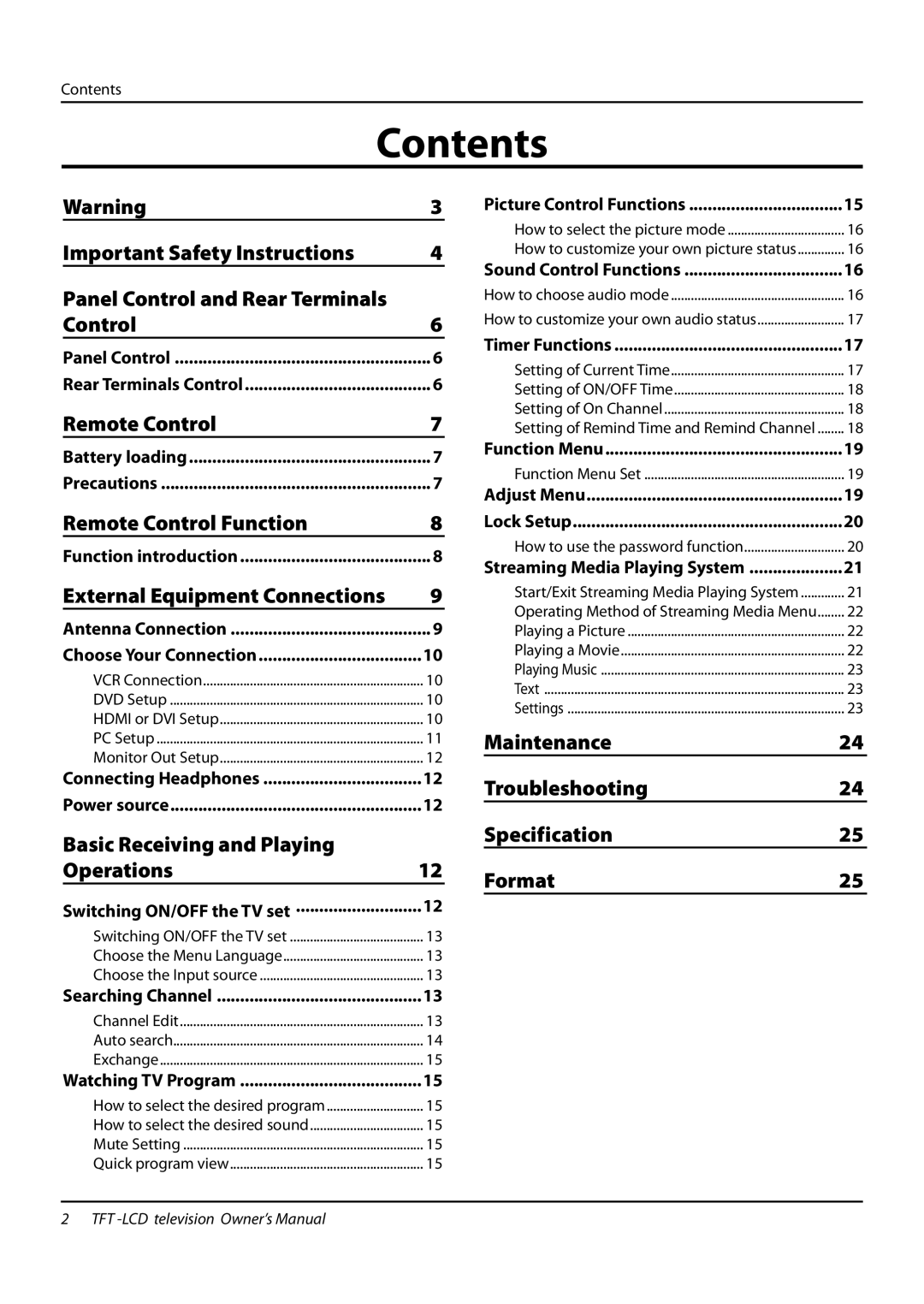 Haier L32K3 owner manual Contents 