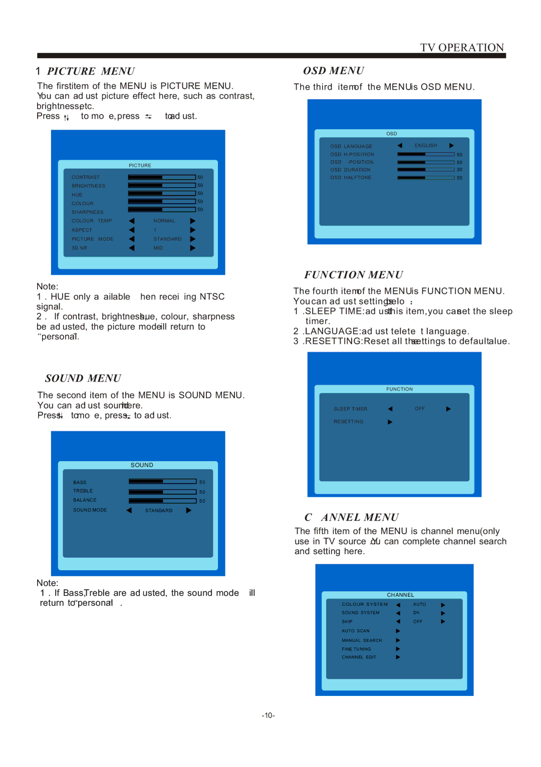 Haier L32M3F owner manual TV Operation, Picture Menu 