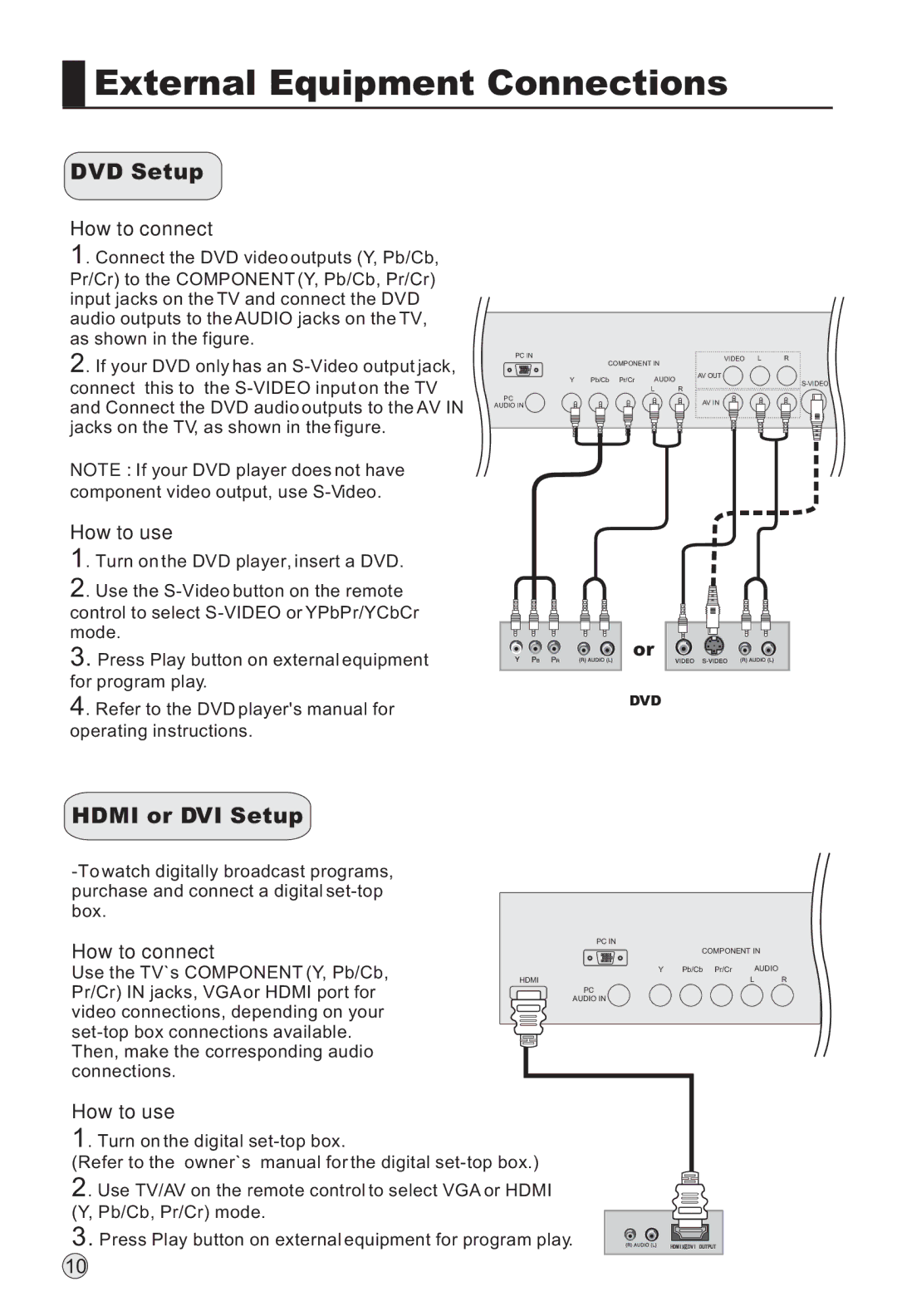 Haier L32R1, L40R1, L42R1 owner manual DVD Setup, Hdmi or DVI Setup, How to connect, How to use 