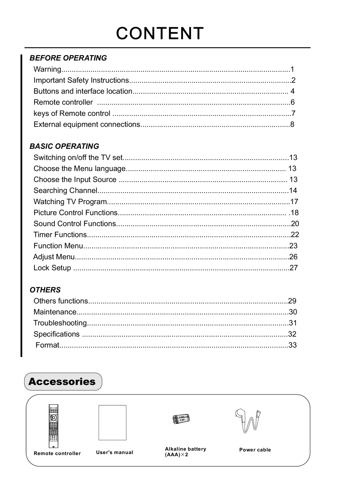 Haier L32R1, L40R1, L42R1 owner manual Content, Accessories 