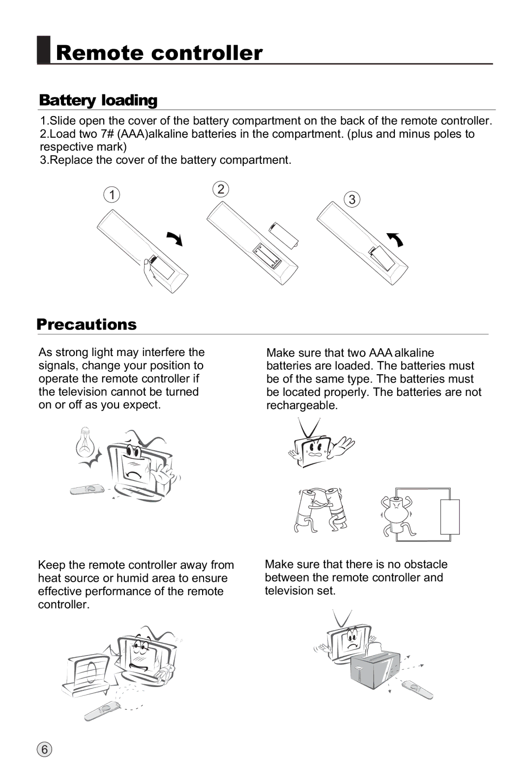 Haier L32R1, L40R1, L42R1 owner manual Remote controller, Battery loading, Precautions 