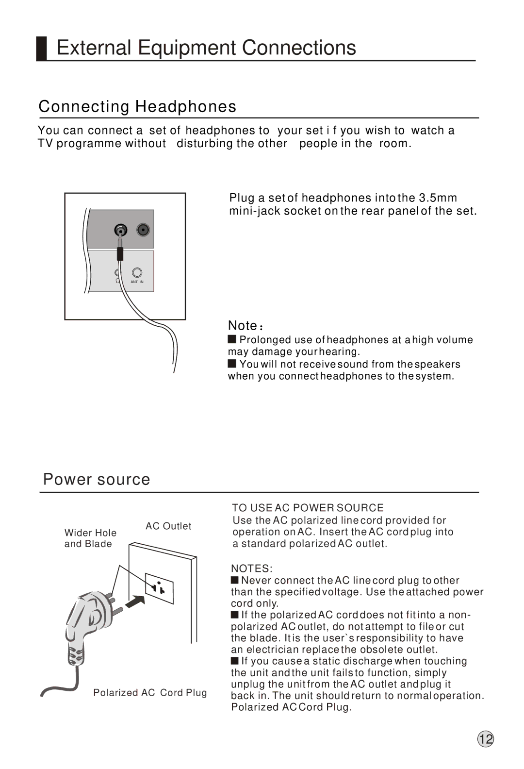 Haier L37A9-AK owner manual Power source 