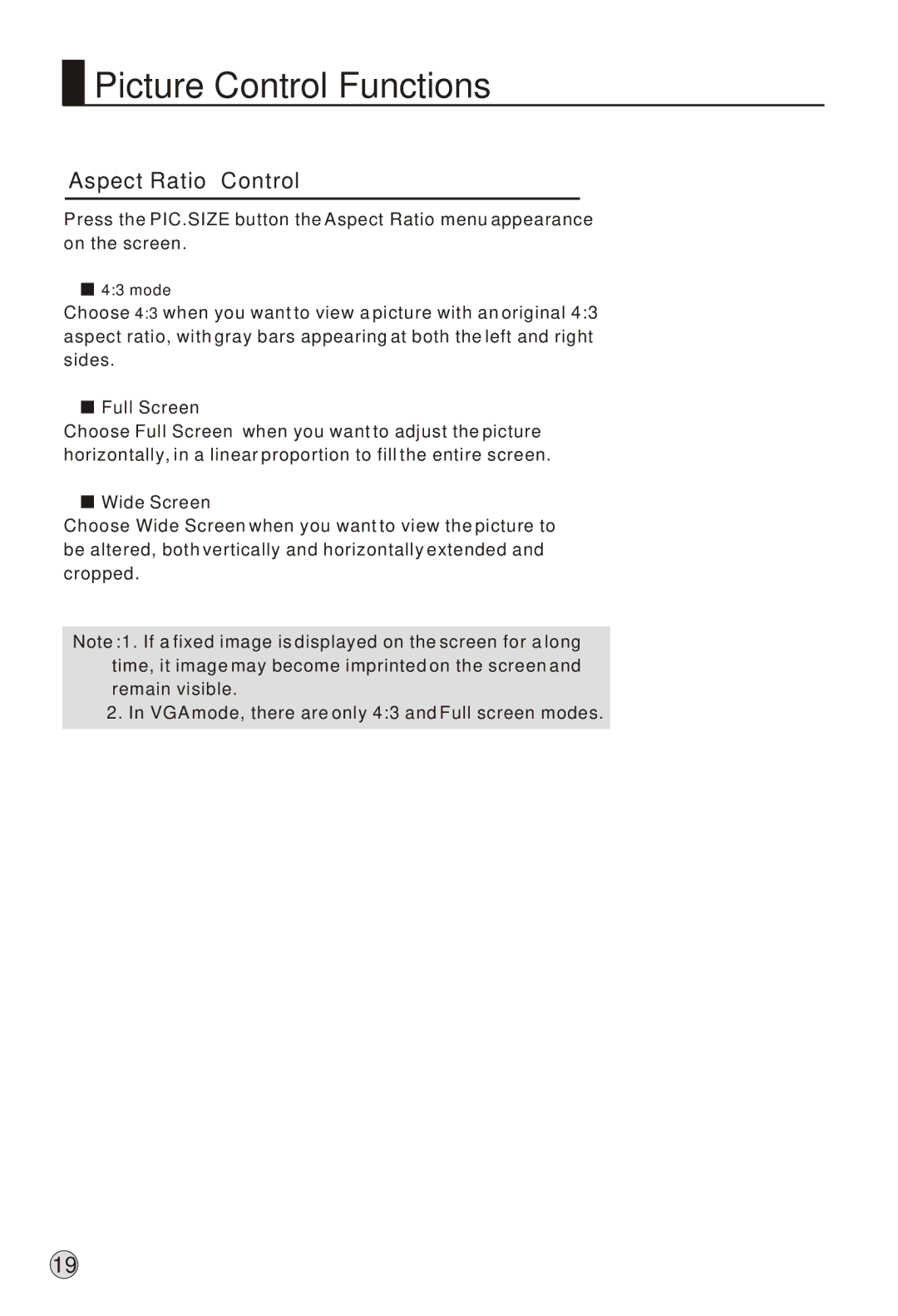 Haier L37A9-AK owner manual Aspect Ratio Control, Full Screen 