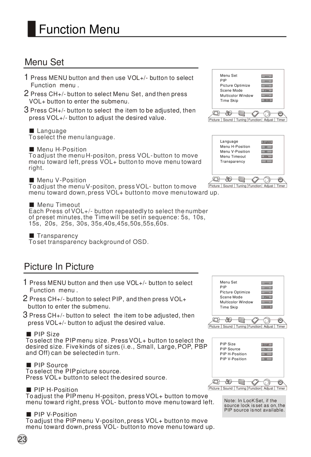 Haier L37A9-AK owner manual Menu Set, Picture In Picture 