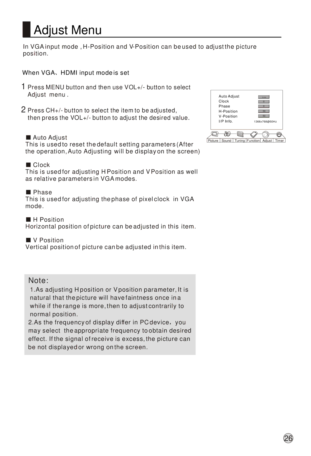 Haier L37A9-AK owner manual Clock, Phase, Position 