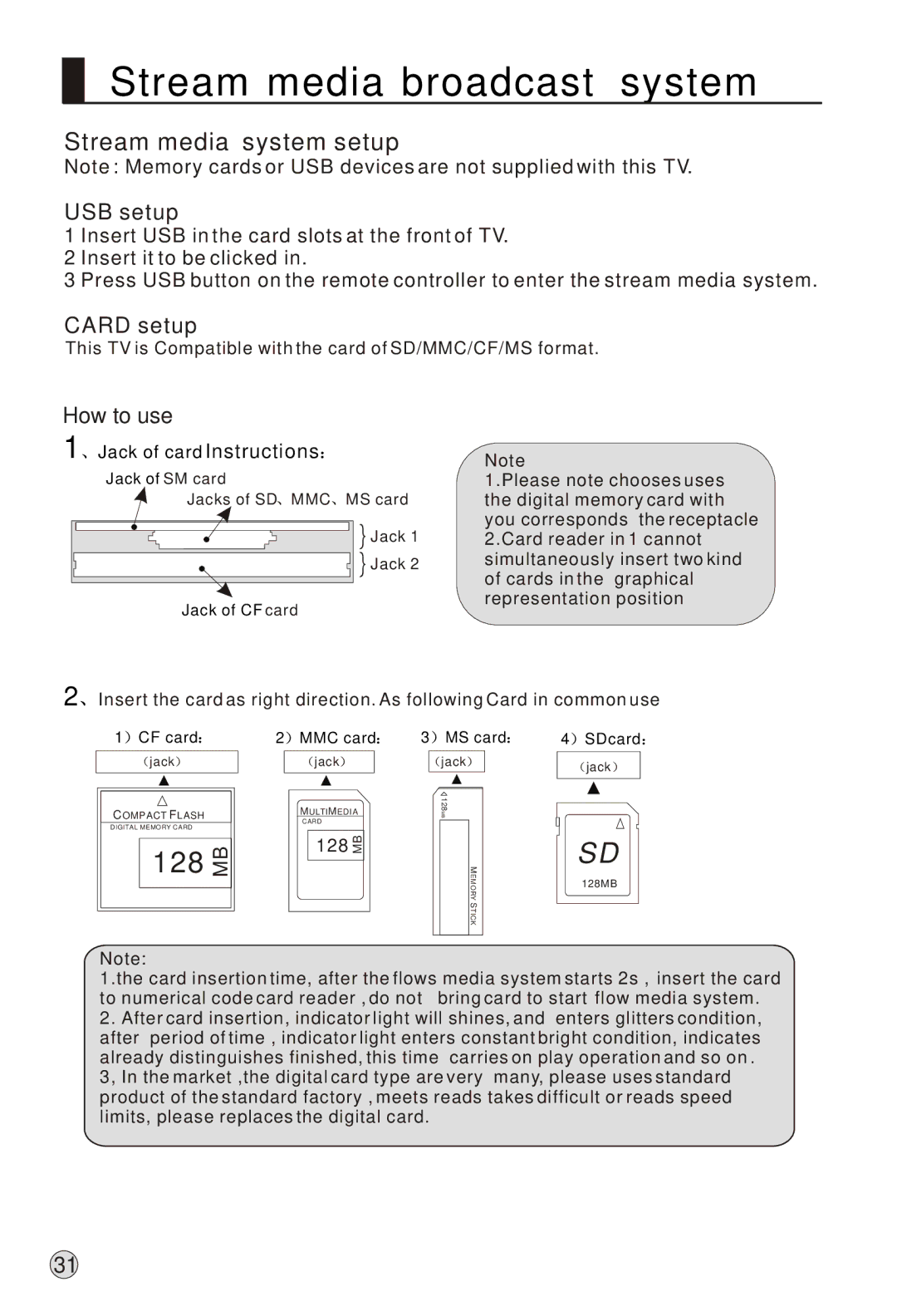 Haier L37A9-AK owner manual USB setup, Card setup, 128 